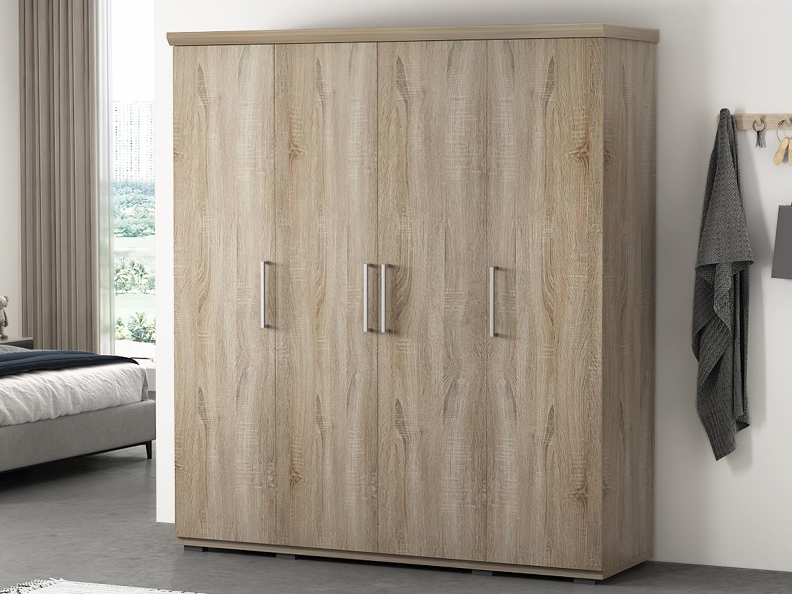 Armoire MILMA 4 portes 160 cm (penderie) sonoma