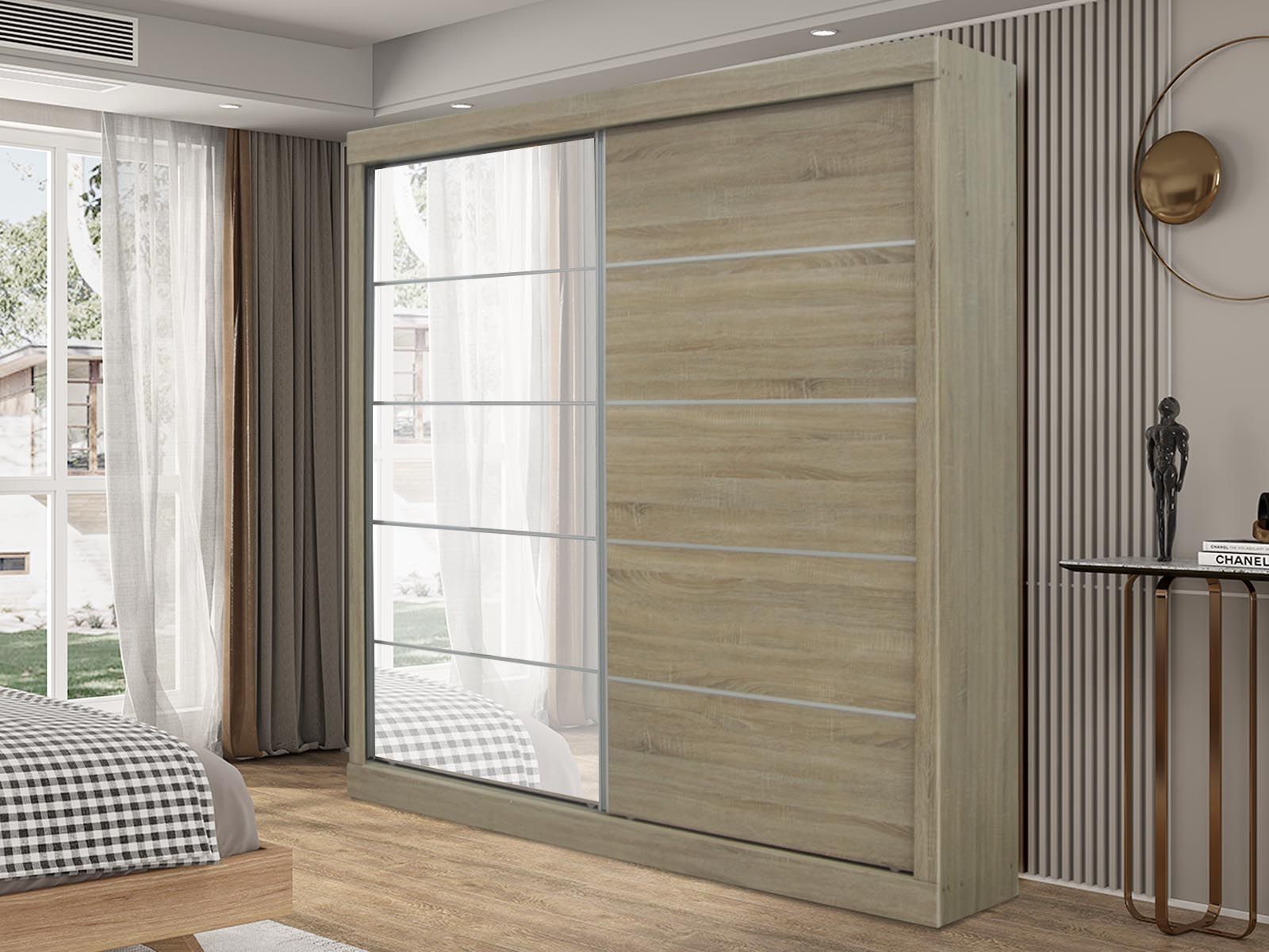 Armoire MIKODU 2 portes coulissantes sonoma avec miroir