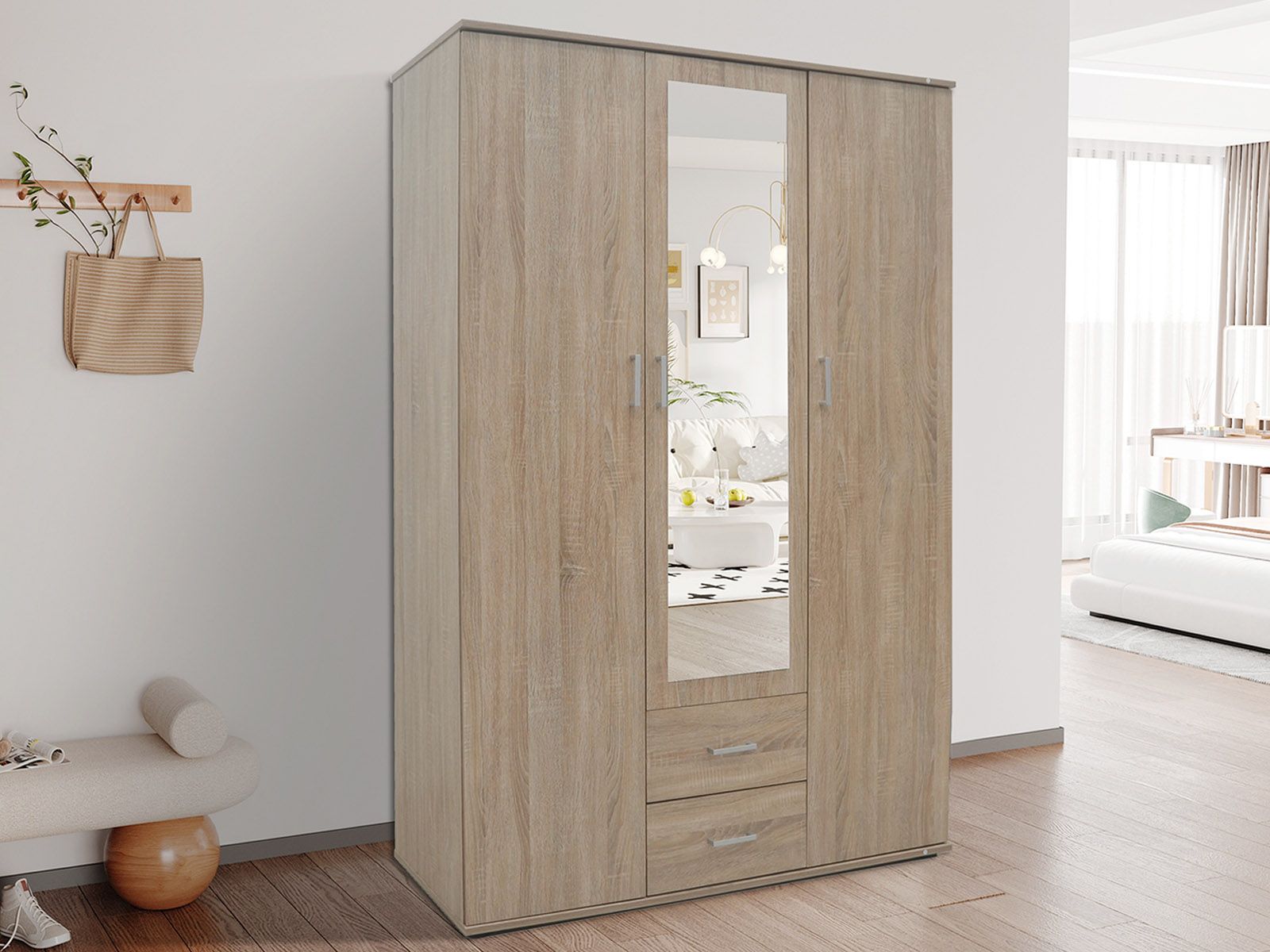 Armoire MARCELINO 3 portes 2 tiroirs sonoma
