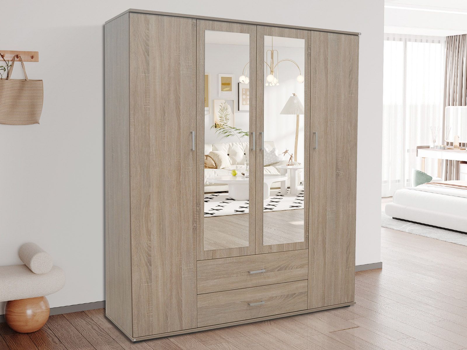 Armoire MARCELINO 4 portes 2 tiroirs sonoma