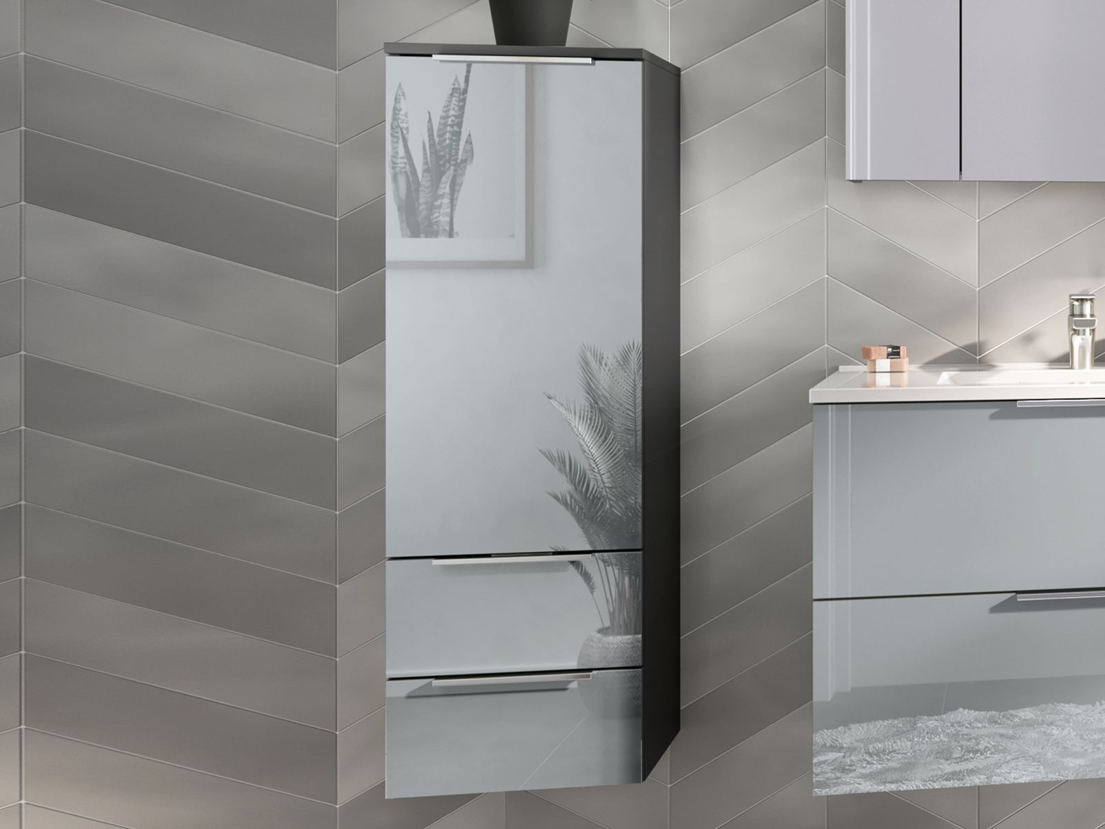 Armoire murale VASILIO 1 porte 2 tiroirs graphite/gris brillant