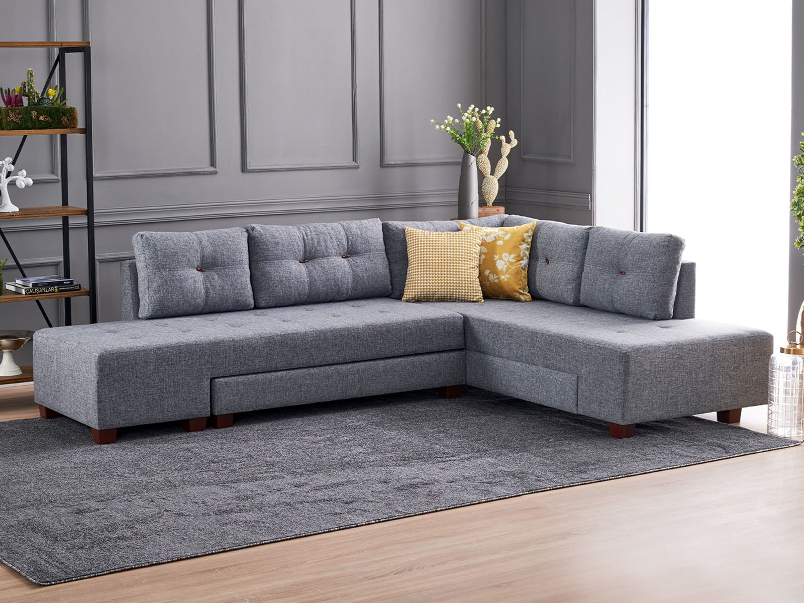 Canapé d'angle convertible MANDALA angle droit gris
