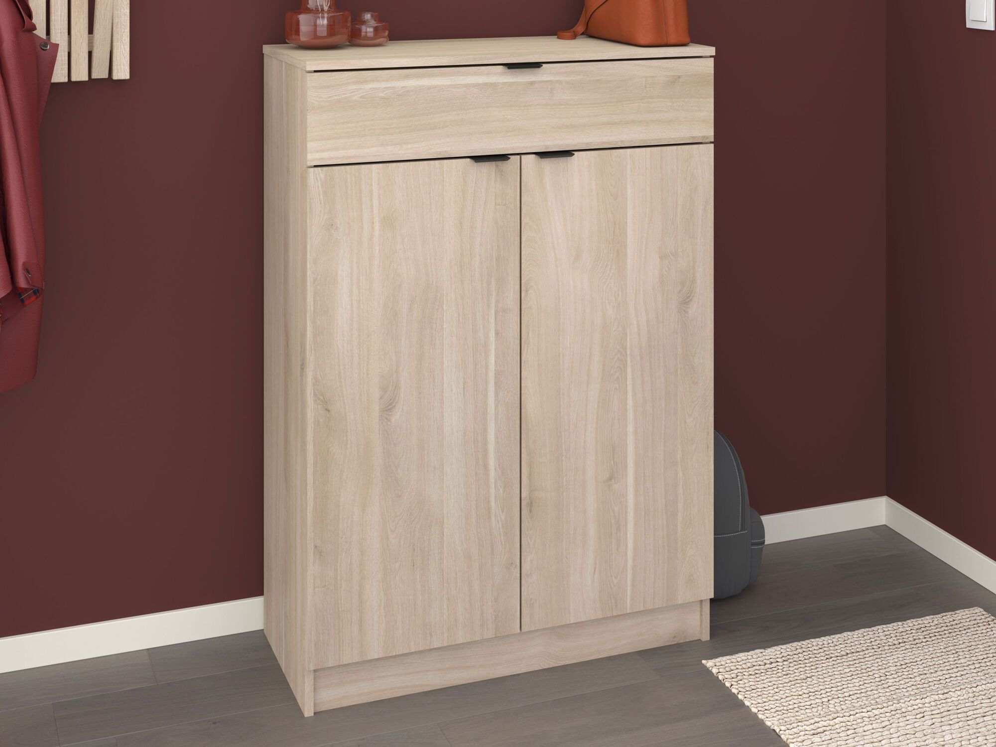 Meuble à chaussures KANSAI 2 portes 1 tiroir chêne japonais