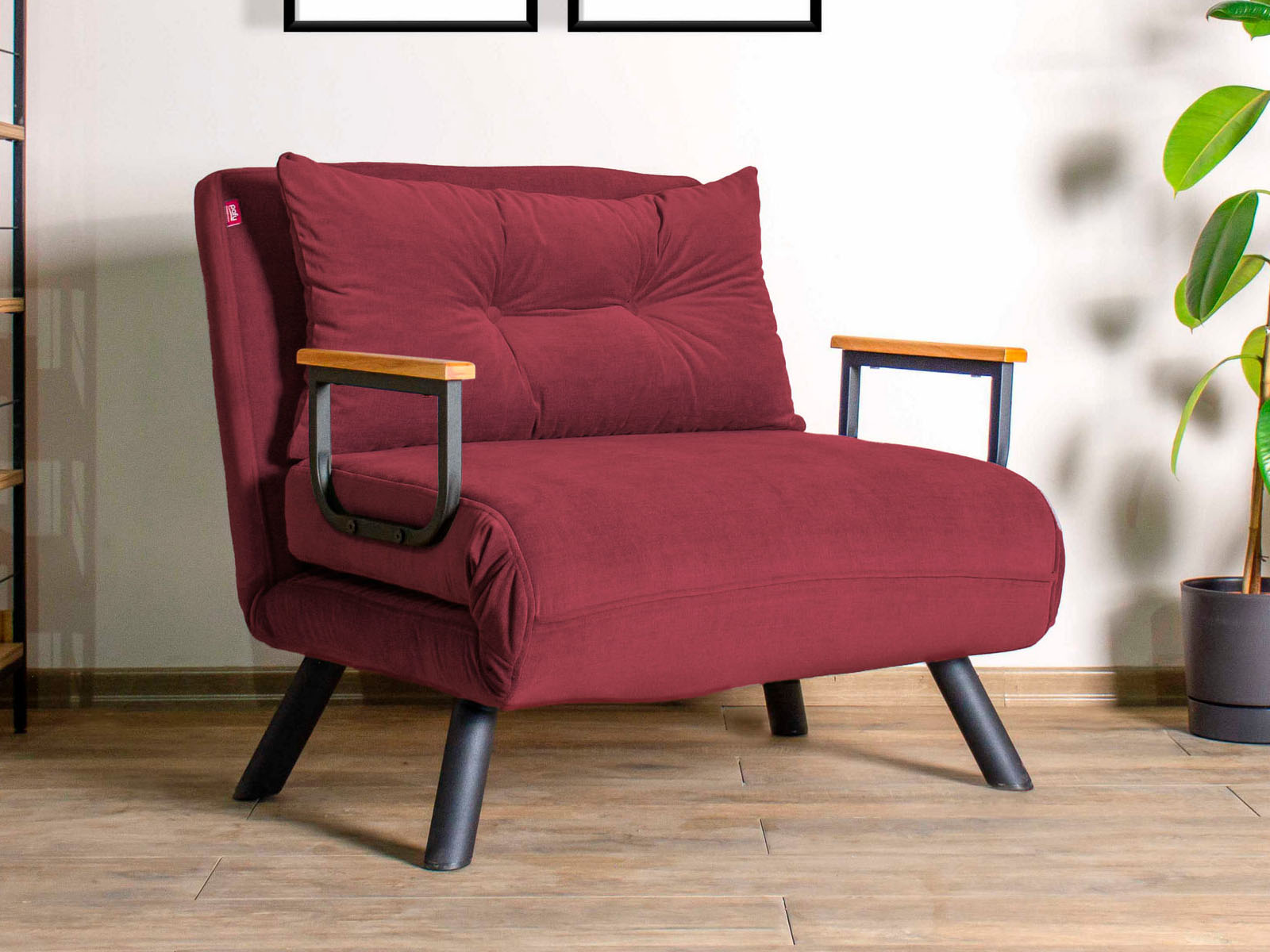 Canapé convertible SANDERO 1 place tissu rouge