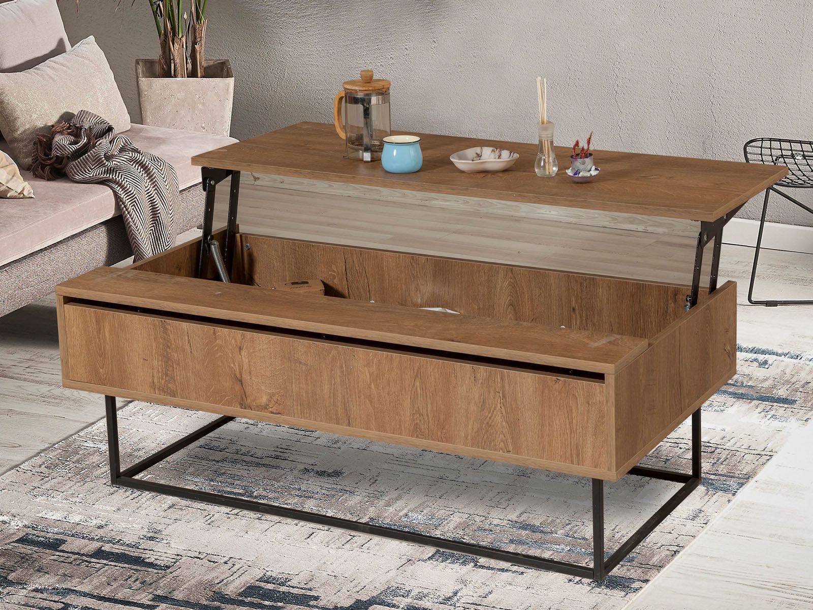 Table basse avec plateau relevable ESTLAND 120 cm noyer/noir