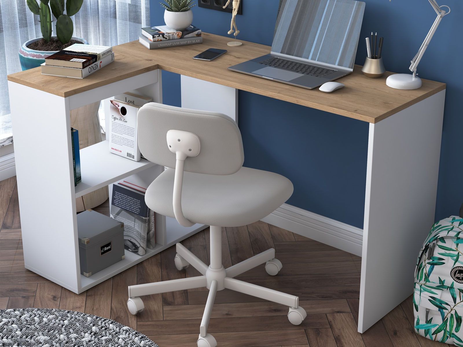 Bureau d'angle HATTEM blanc/chêne
