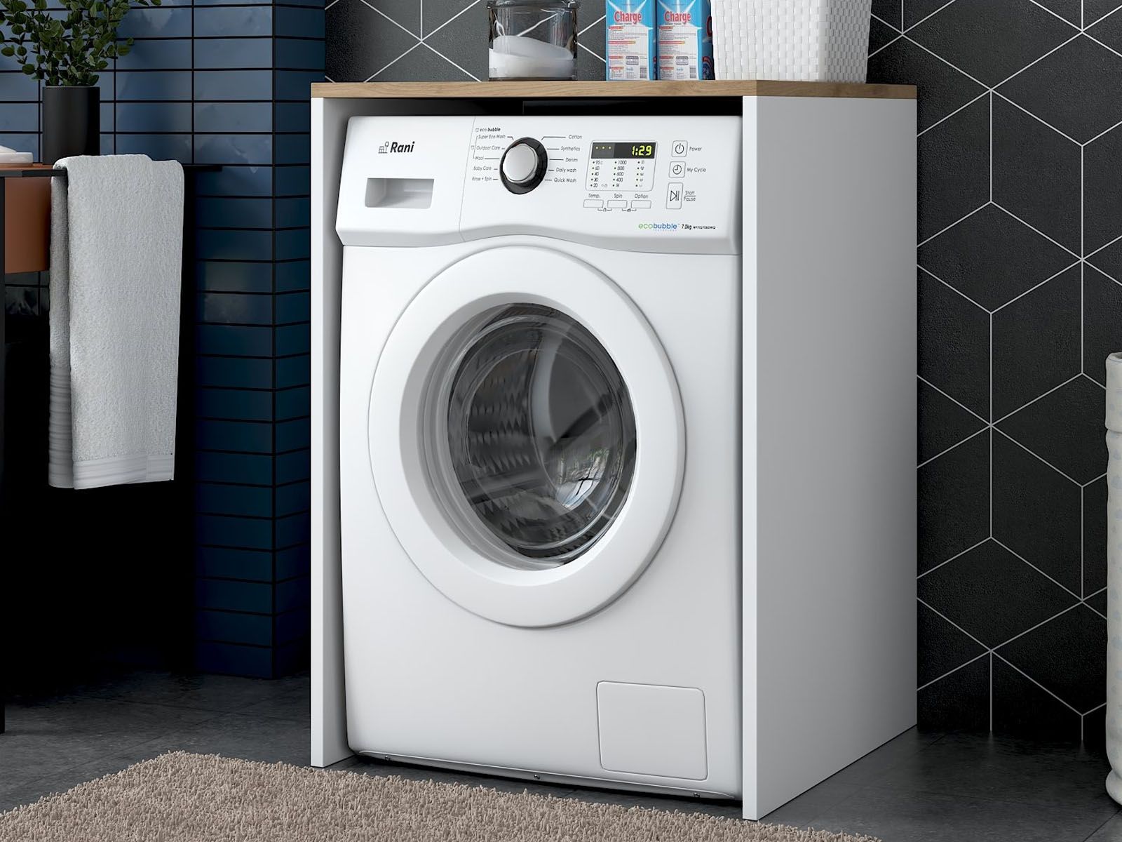 Armoire pour machine à laver KORNEEL blanc/noyer