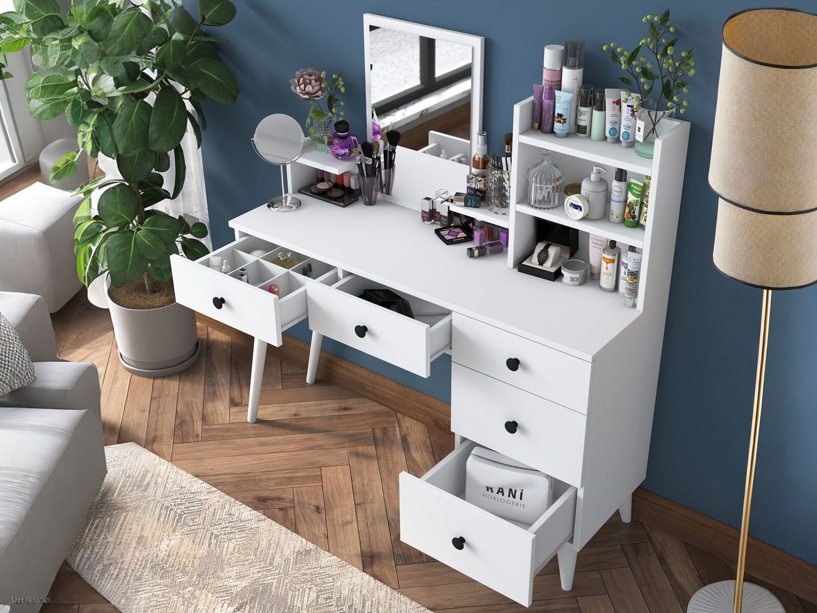 Coiffeuse JAKE 5 tiroirs blanc