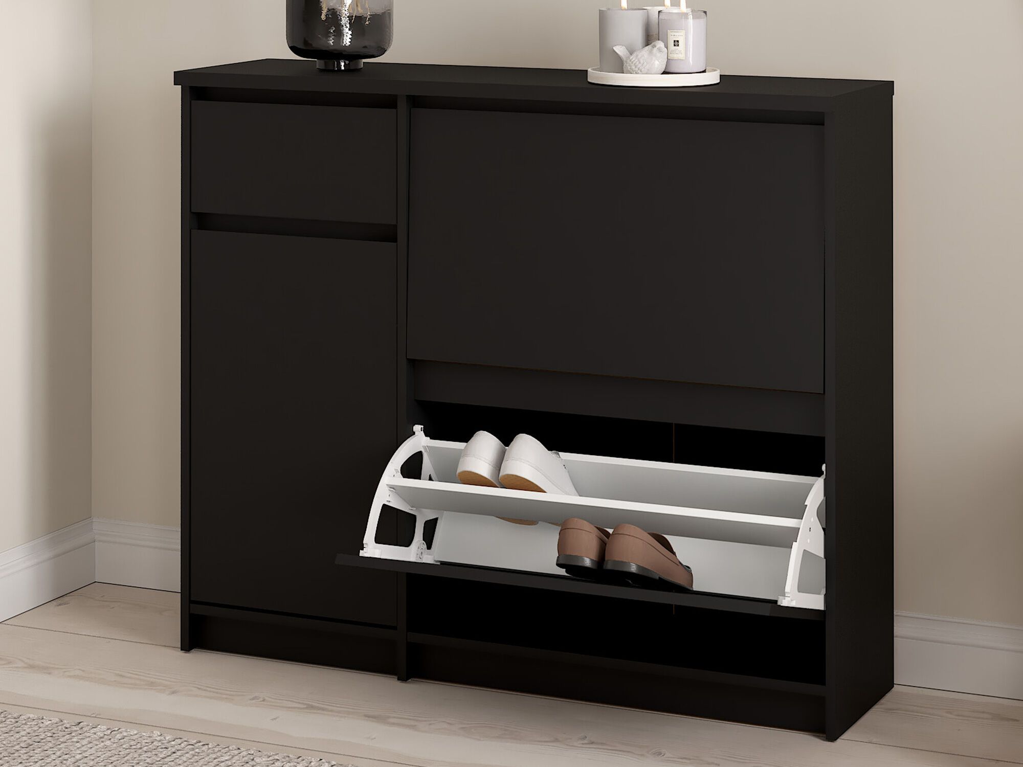 Meuble à chaussures NARIBA 3 portes 1 tiroir noir