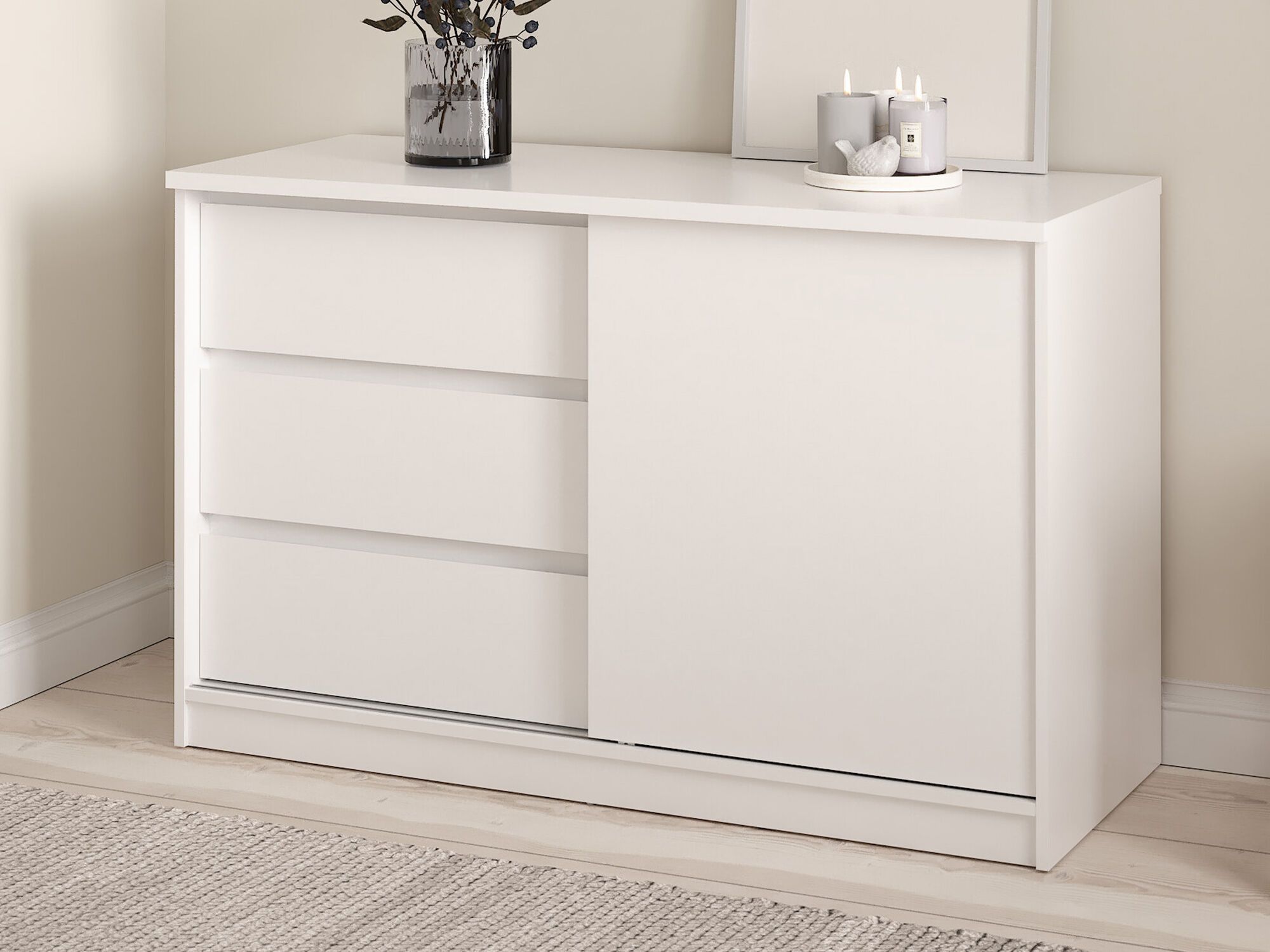 Commode NARIBA 1 porte 3 tiroirs blanc