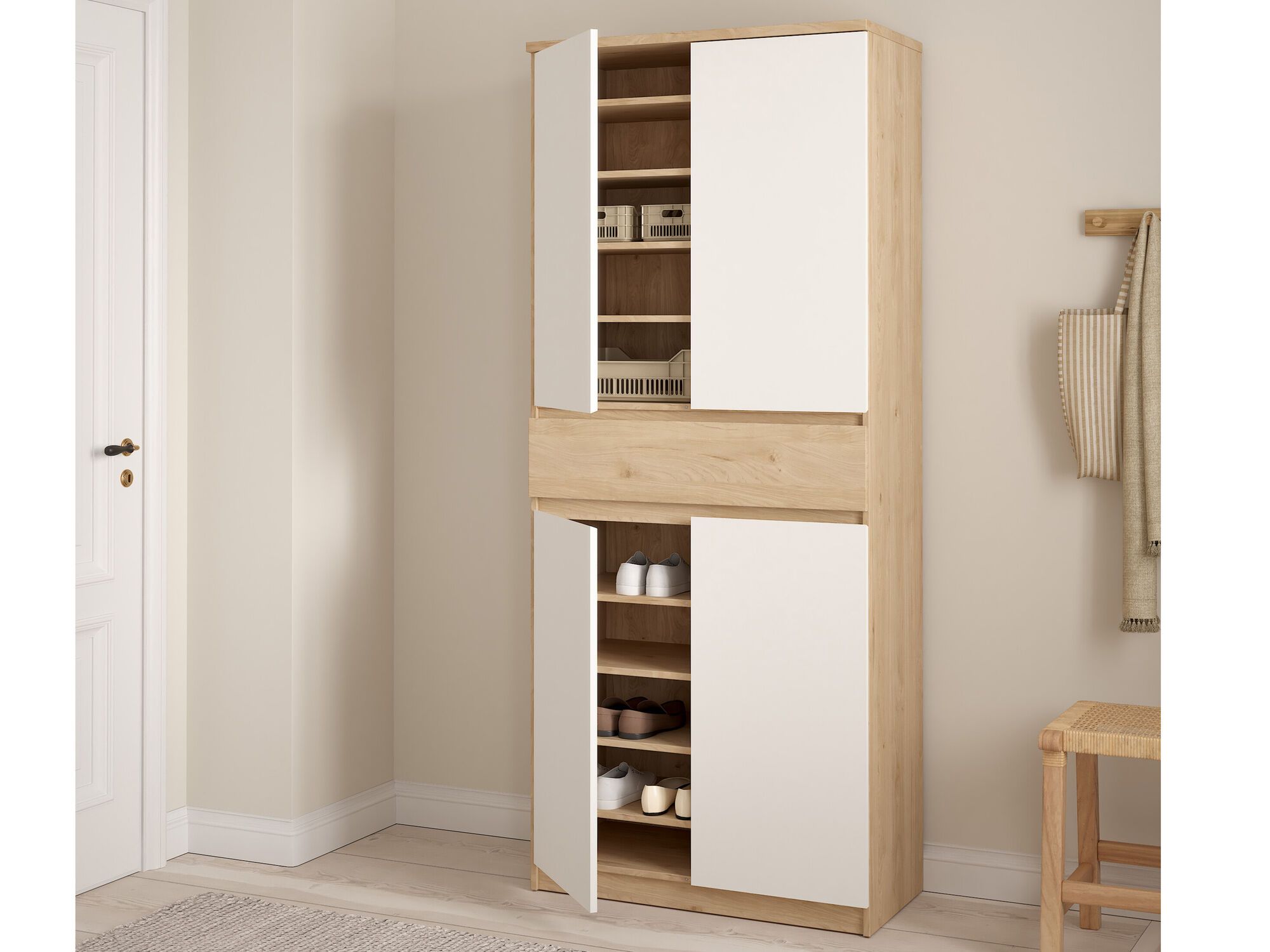 Armoire à chaussures NARIBA 4 portes chêne jackson/blanc