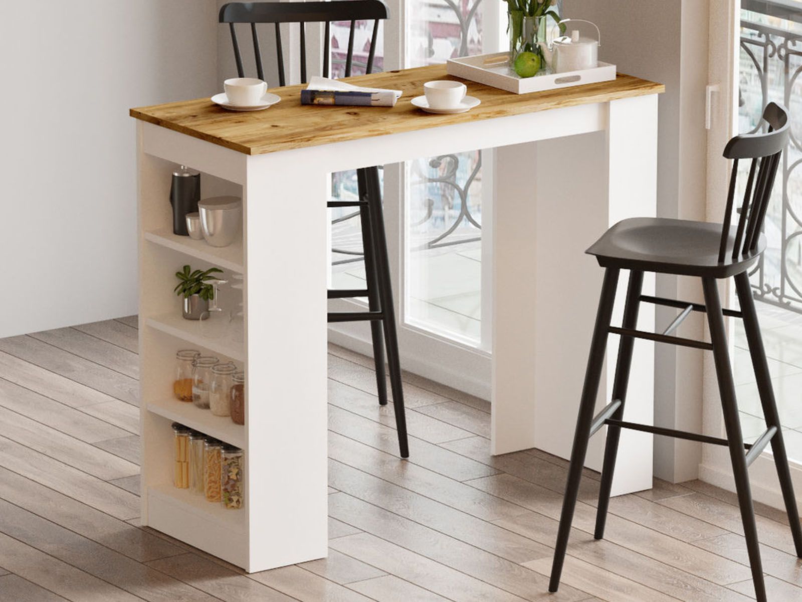Table de bar STIJN 120 cm blanc/pin