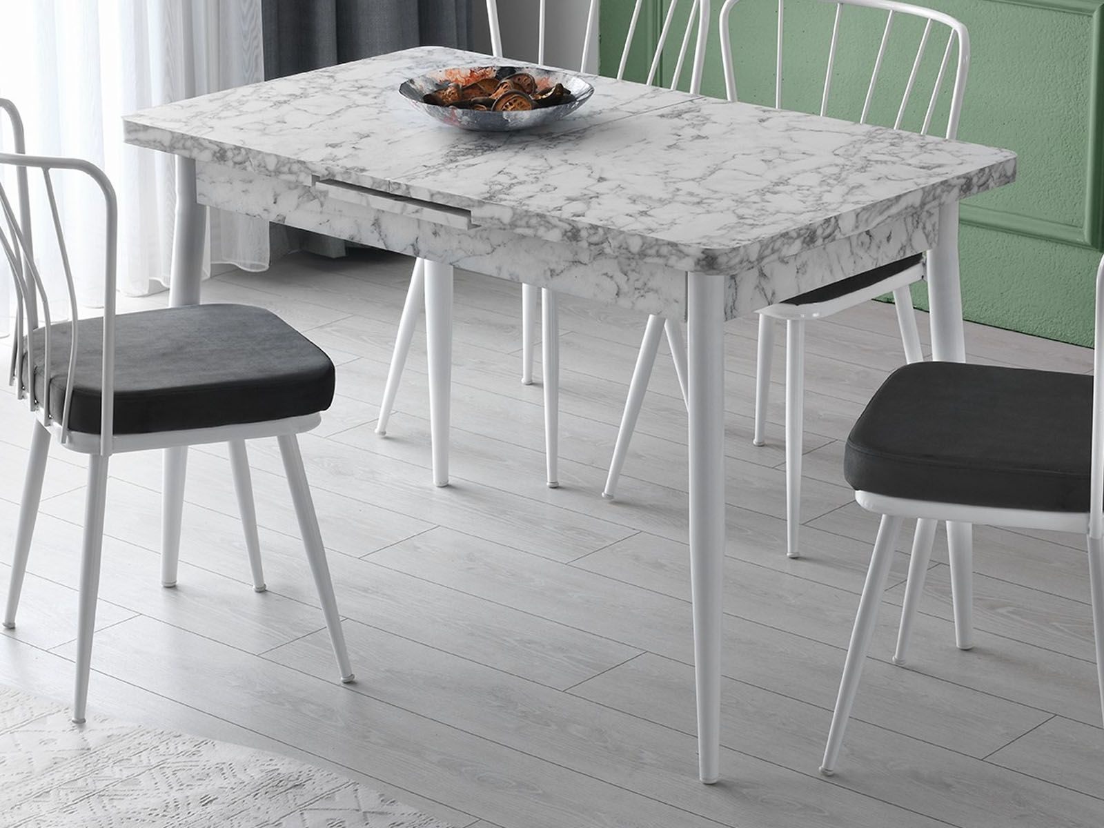 Table repas extensible AYRTON 120 > 150 cm marbre blanc