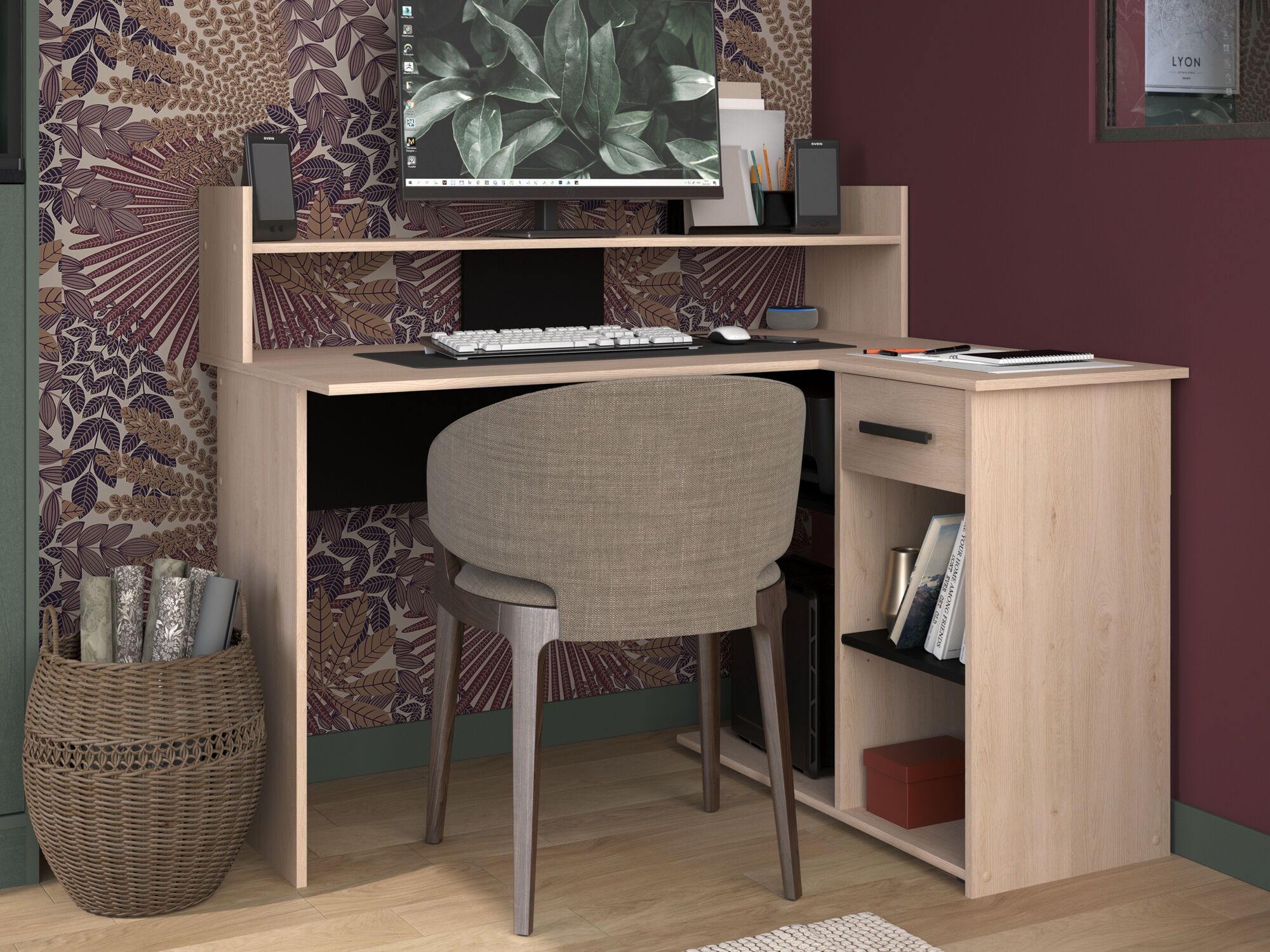 Bureau d'angle BEGINOF 120 cm chêne brooklyn