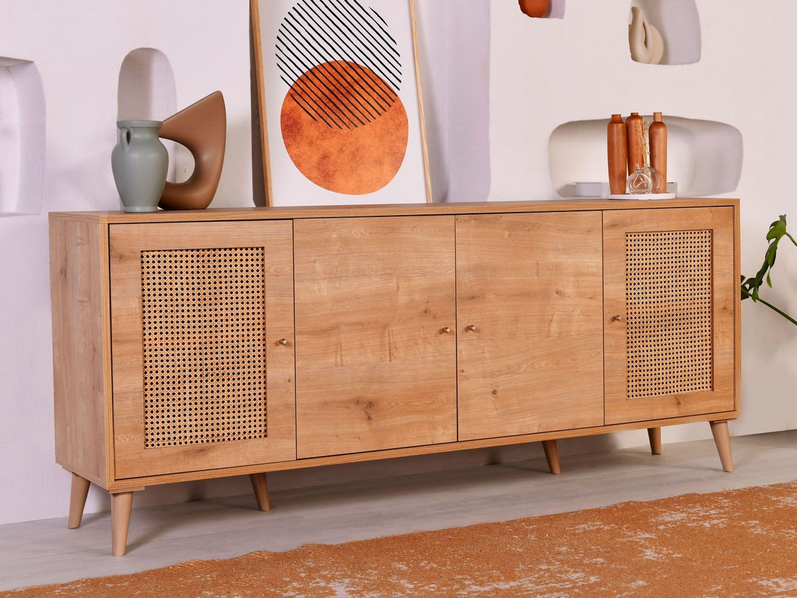 Buffet/bahut HAZAKAN 4 portes chêne