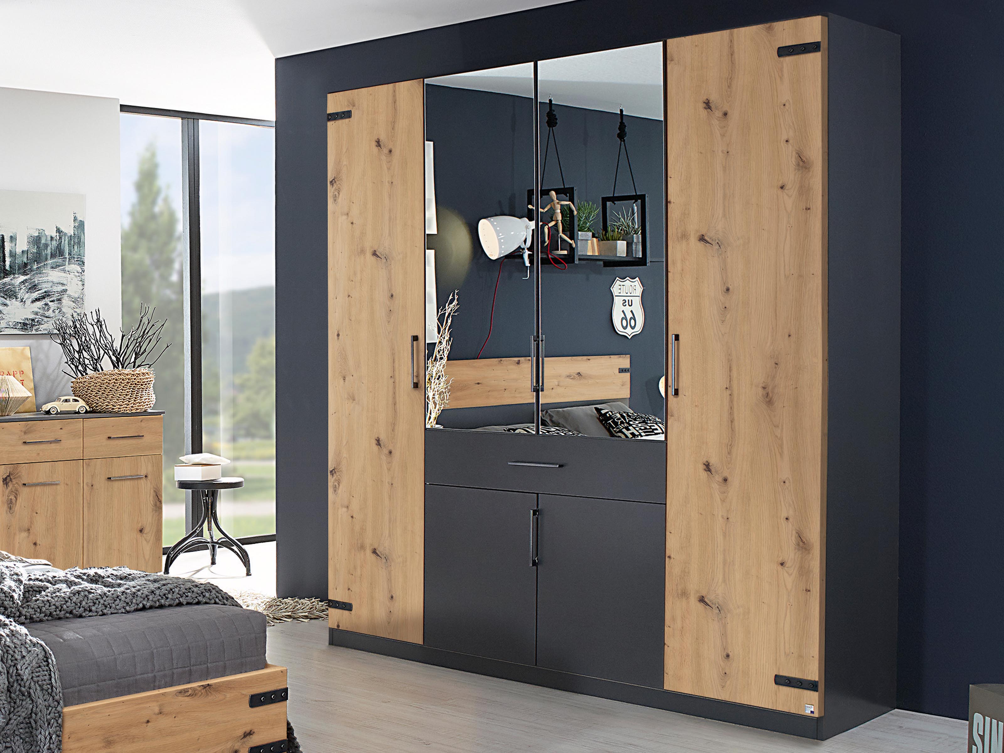 Armoire NEVORO 6 portes 1 tiroir chêne artisan