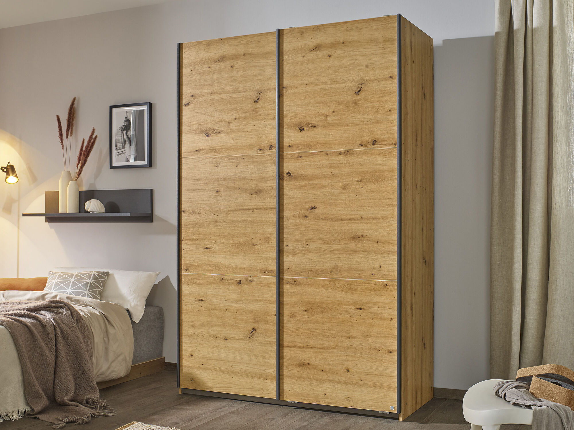 Armoire SLIDO 2 portes coulissantes 131 cm chêne artisan sans miroir