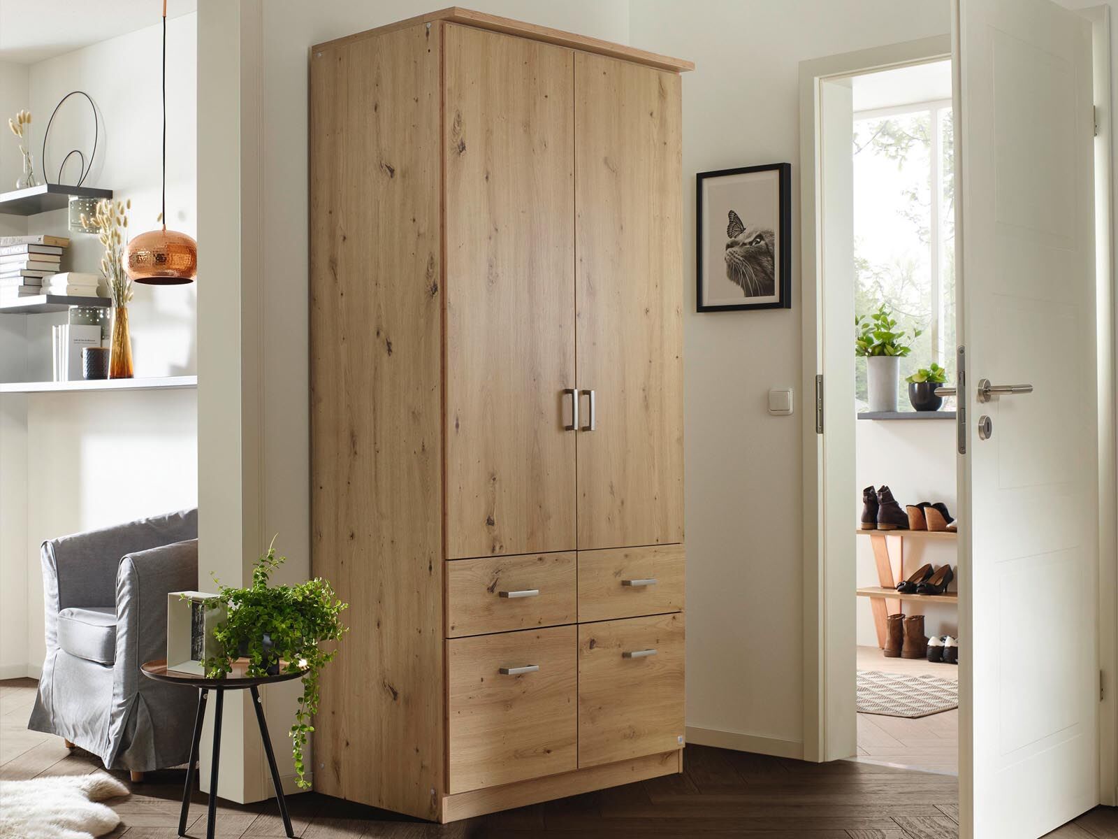 Armoire BREMA 2 portes 4 tiroirs chêne artisan