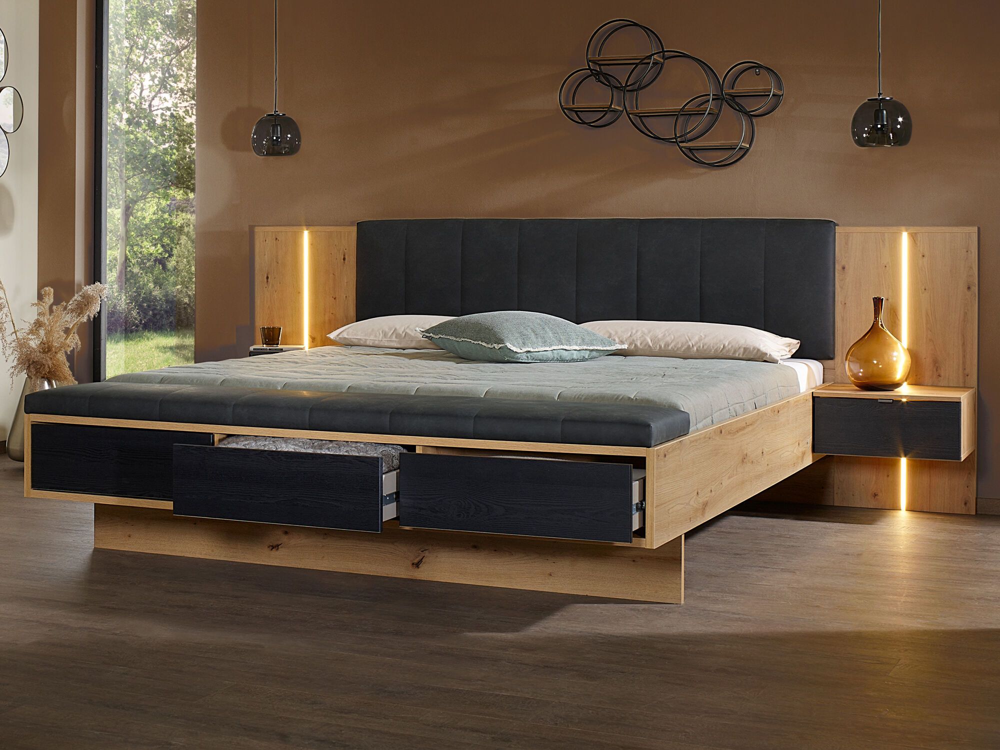 Lit APRIL 180x200 cm chêne artisan/noir