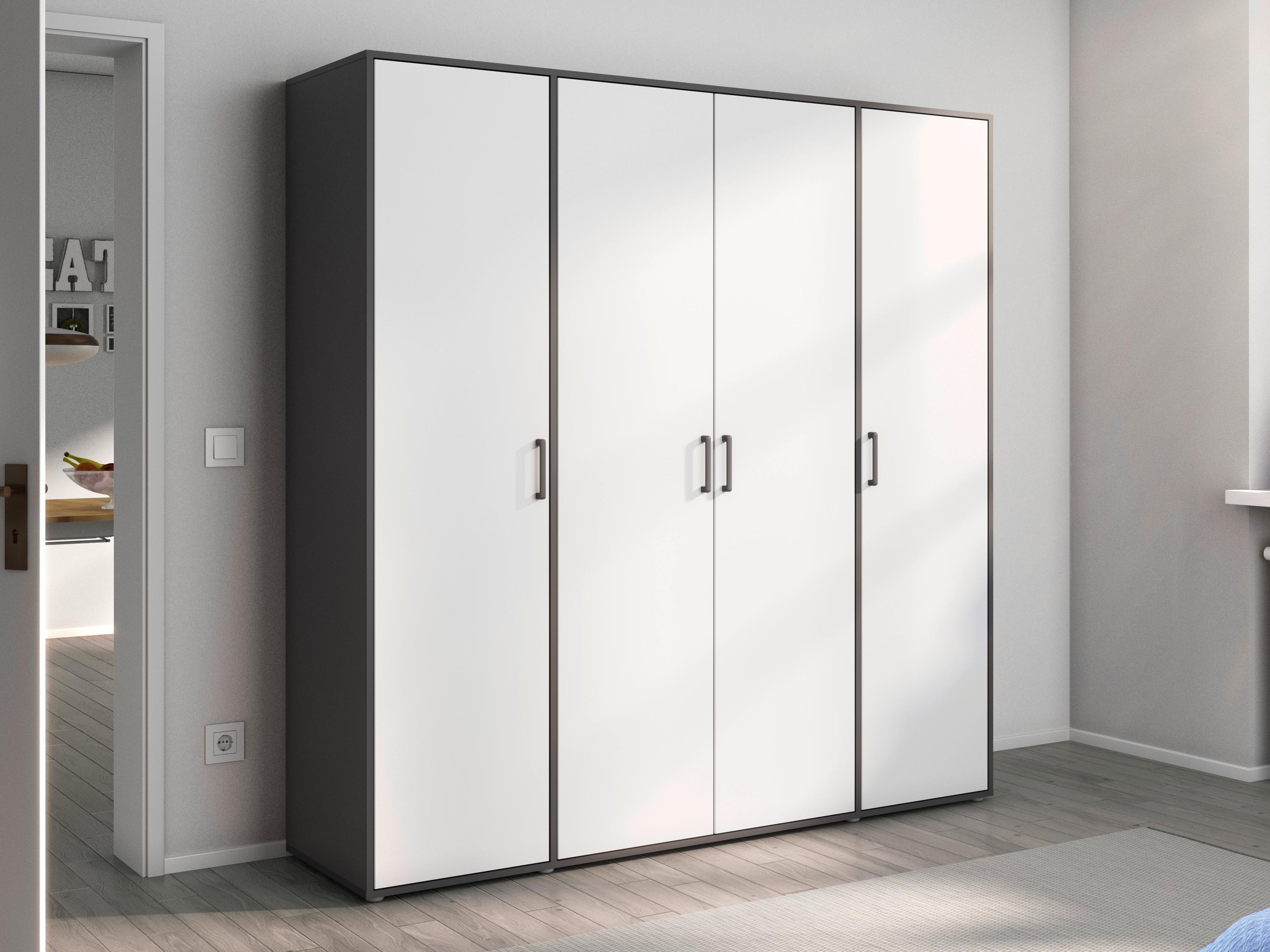 Armoire VOLTARI 4 portes gris métallique/blanc alpin