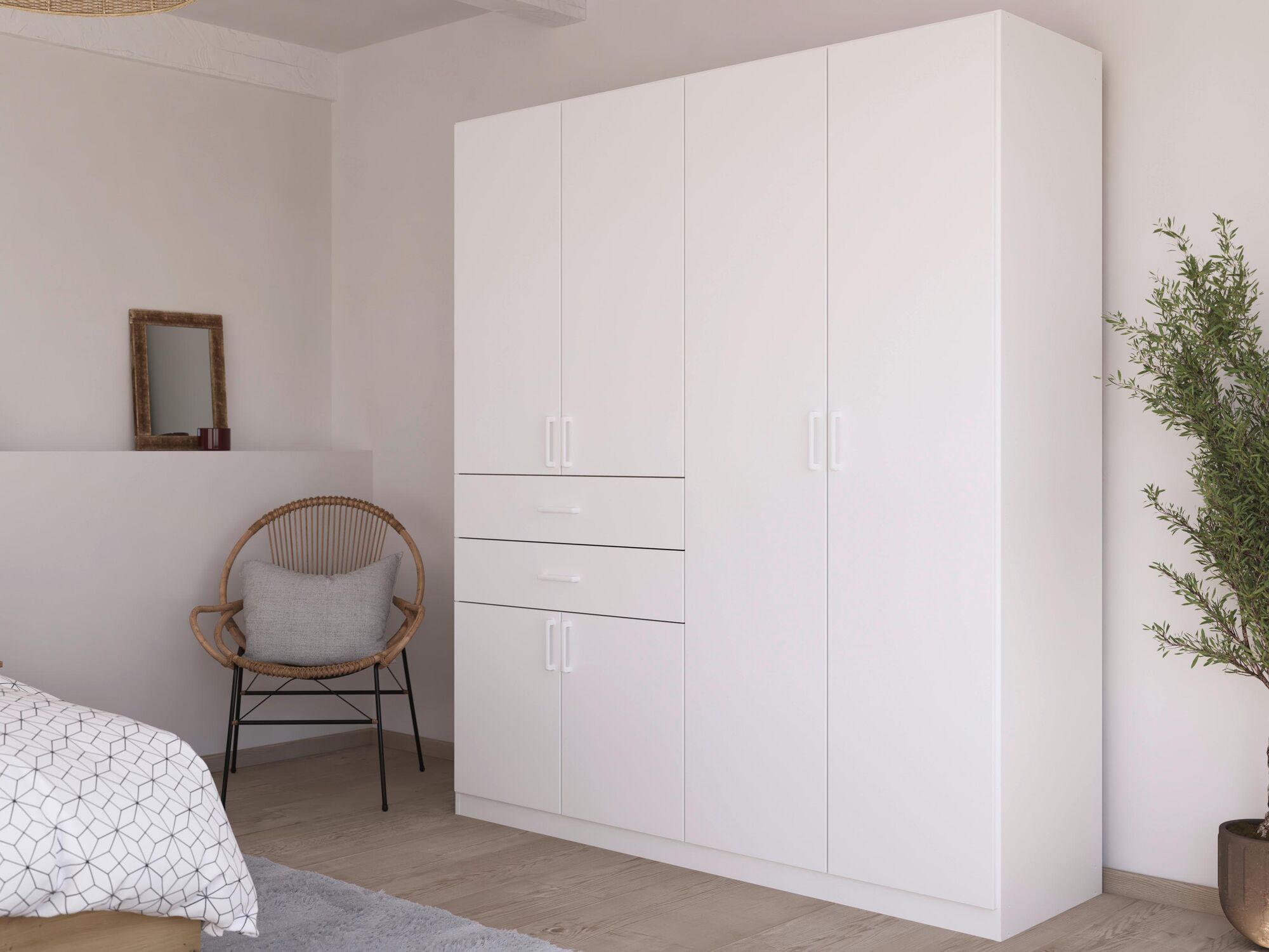 Armoire MAKALISKA 6 portes 2 tiroirs blanc