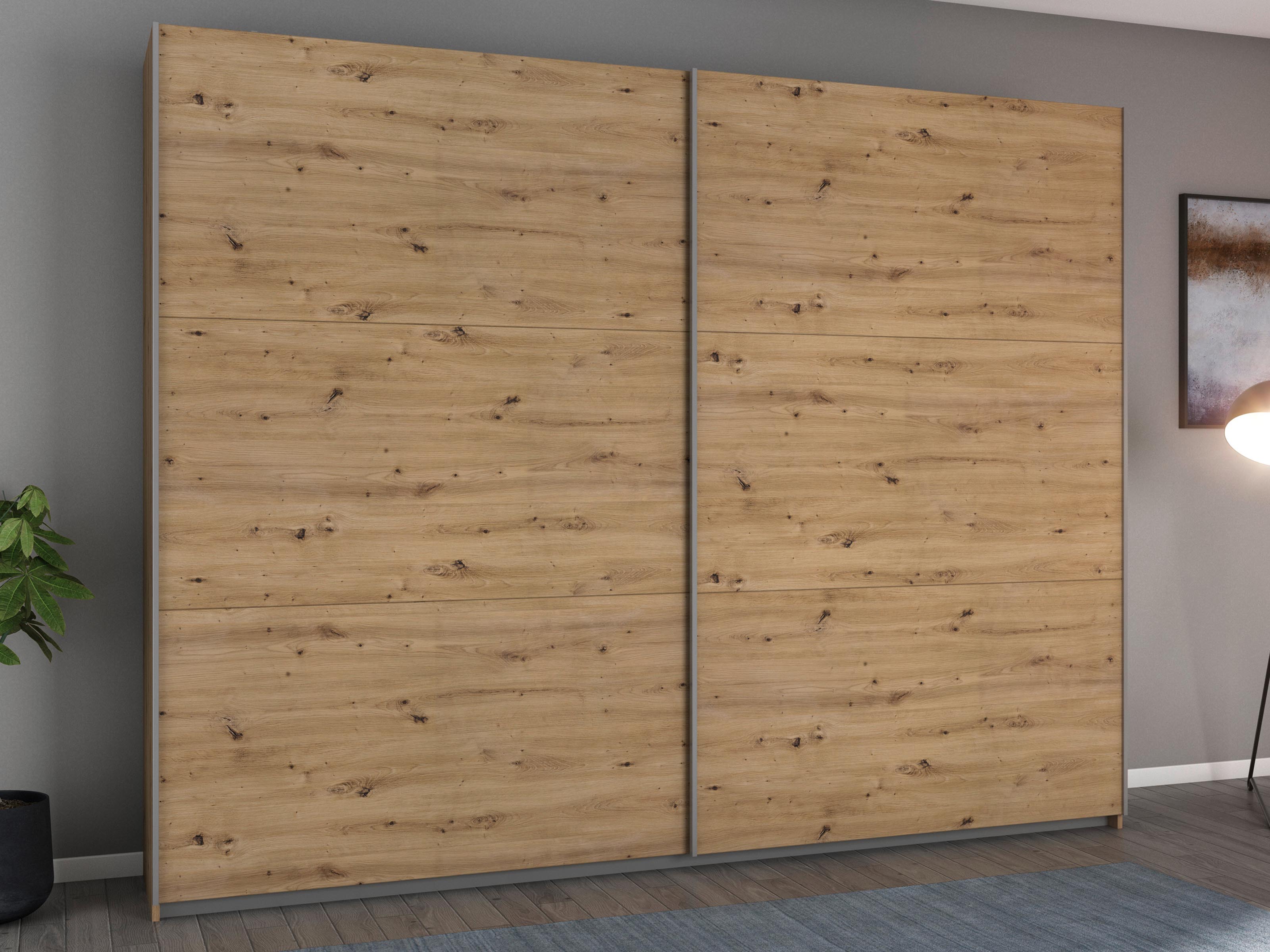 Armoire AYOSO 2 portes coulissantes 261 cm chêne artisan