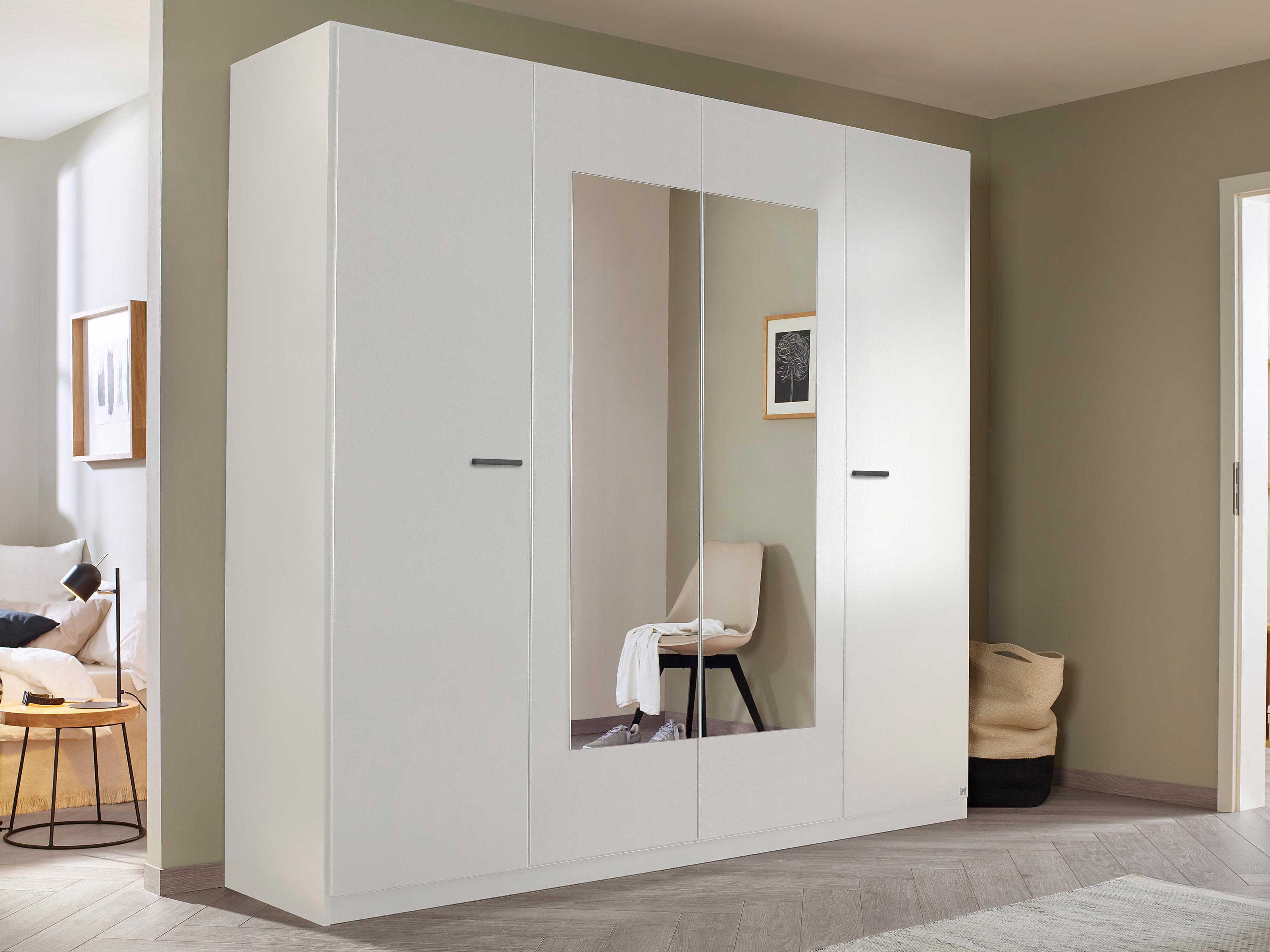 Armoire FLORILLA 4 portes 226 cm blanc avec miroir