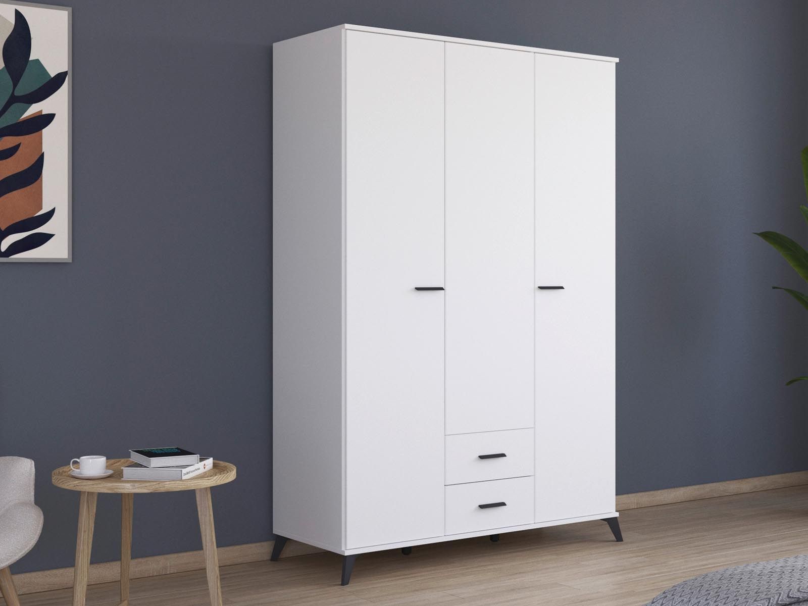 Armoire LUCIANI 3 portes 2 tiroirs blanc