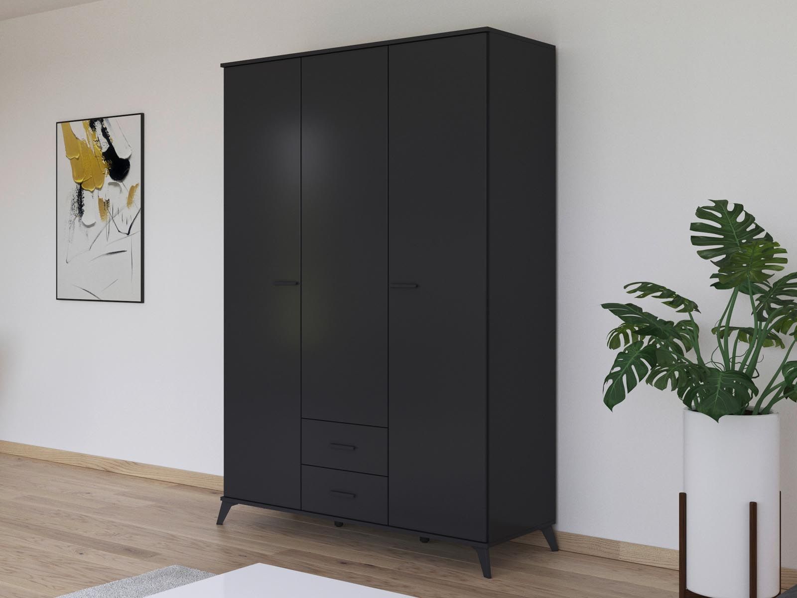 Armoire LUCIANI 3 portes 2 tiroirs gris métal