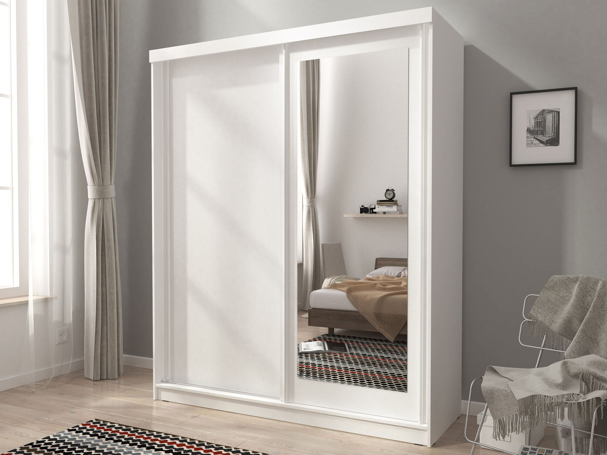 Armoire ALABAMA 2 portes coulissantes 200 cm blanc