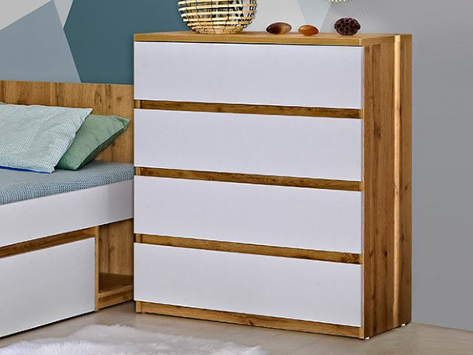 Commode ARKEA 4 tiroirs blanc/chêne wotan