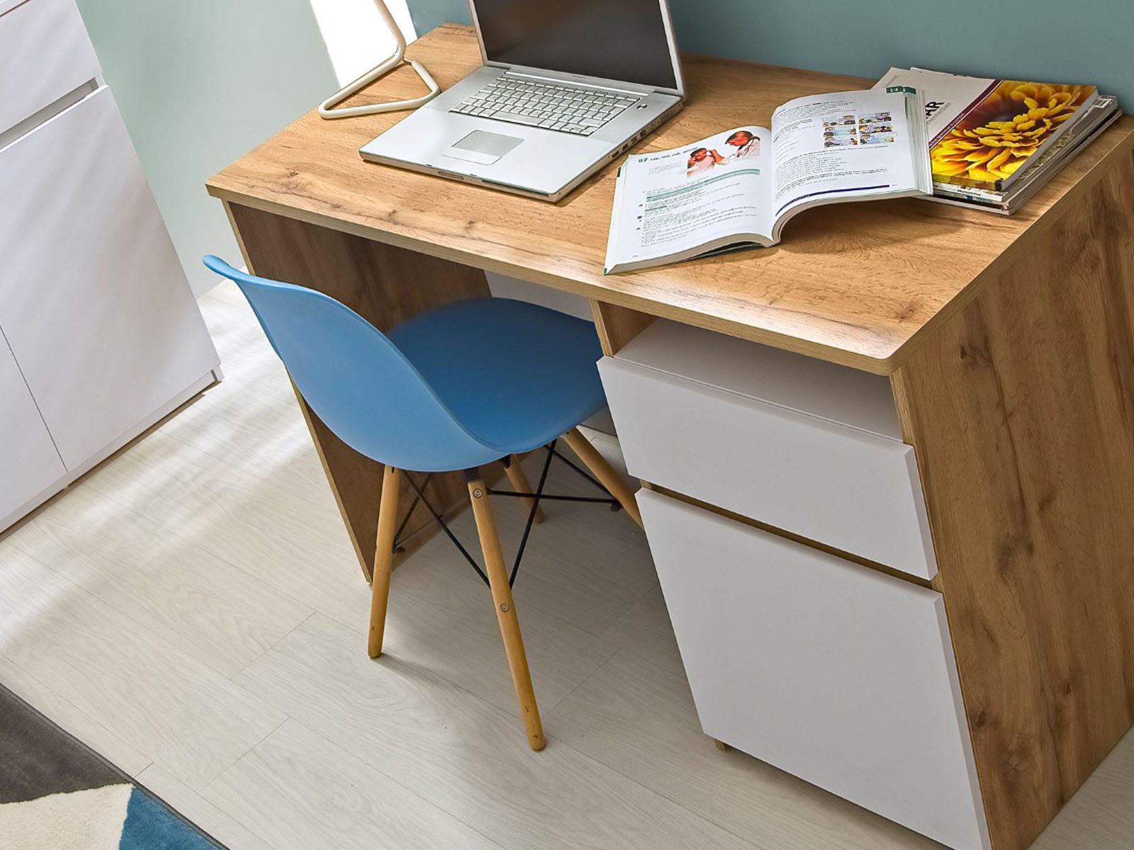Bureau ARKEA 120 cm blanc/chêne wotan