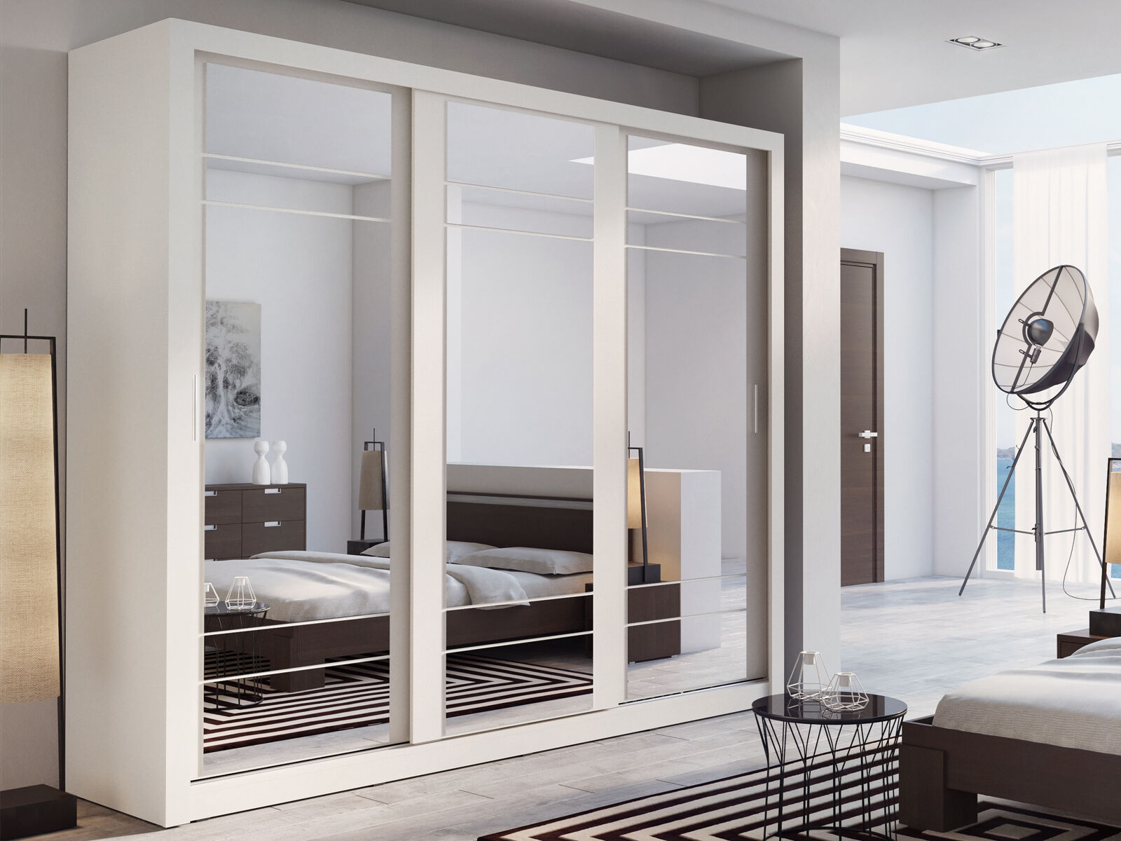 Armoire ARTURO 3 portes coulissantes blanc avec miroir