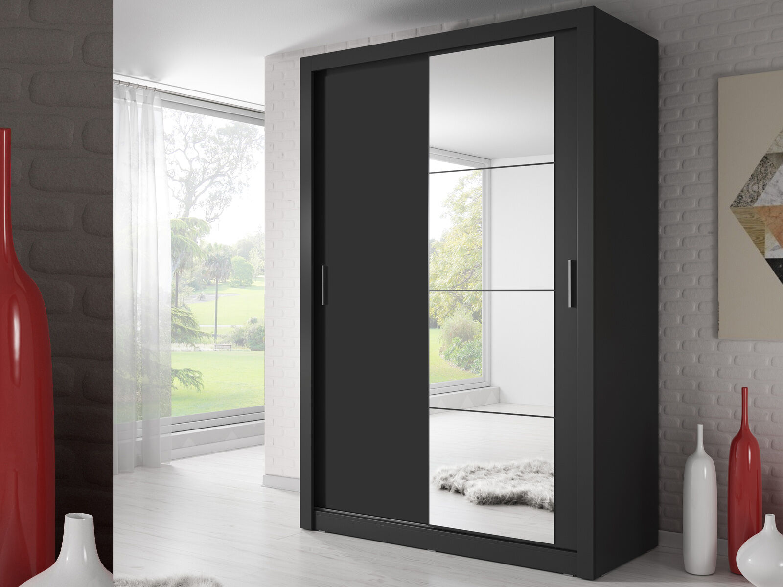 Armoire ARTIFICE 2 portes coulissantes noir avec miroir