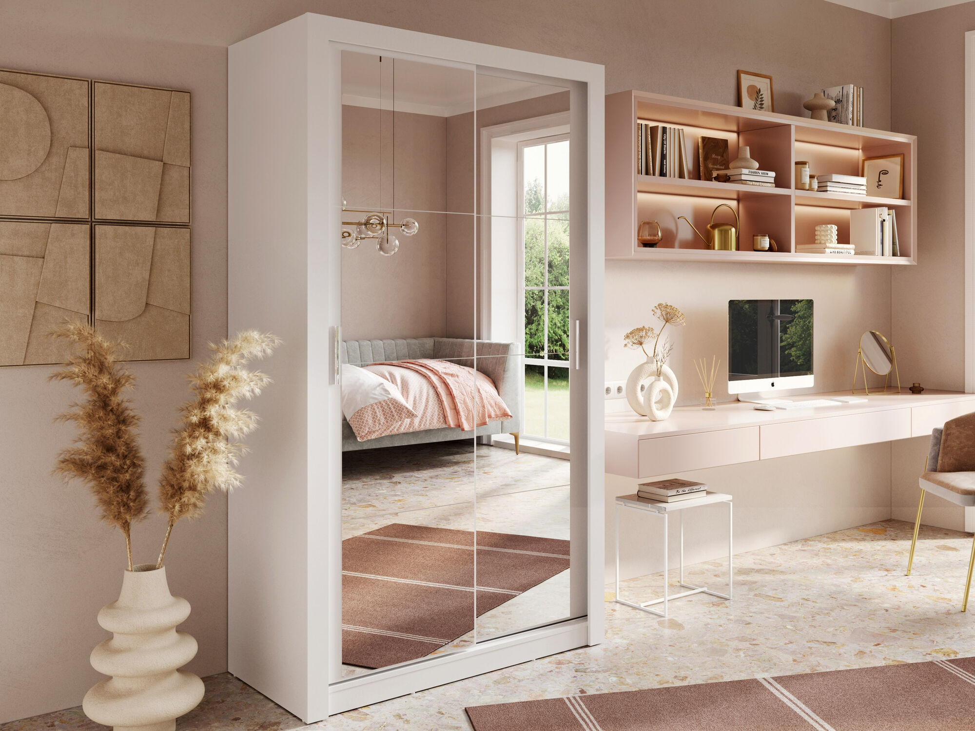 Armoire ARCANE 2 portes coulissantes blanc avec miroir