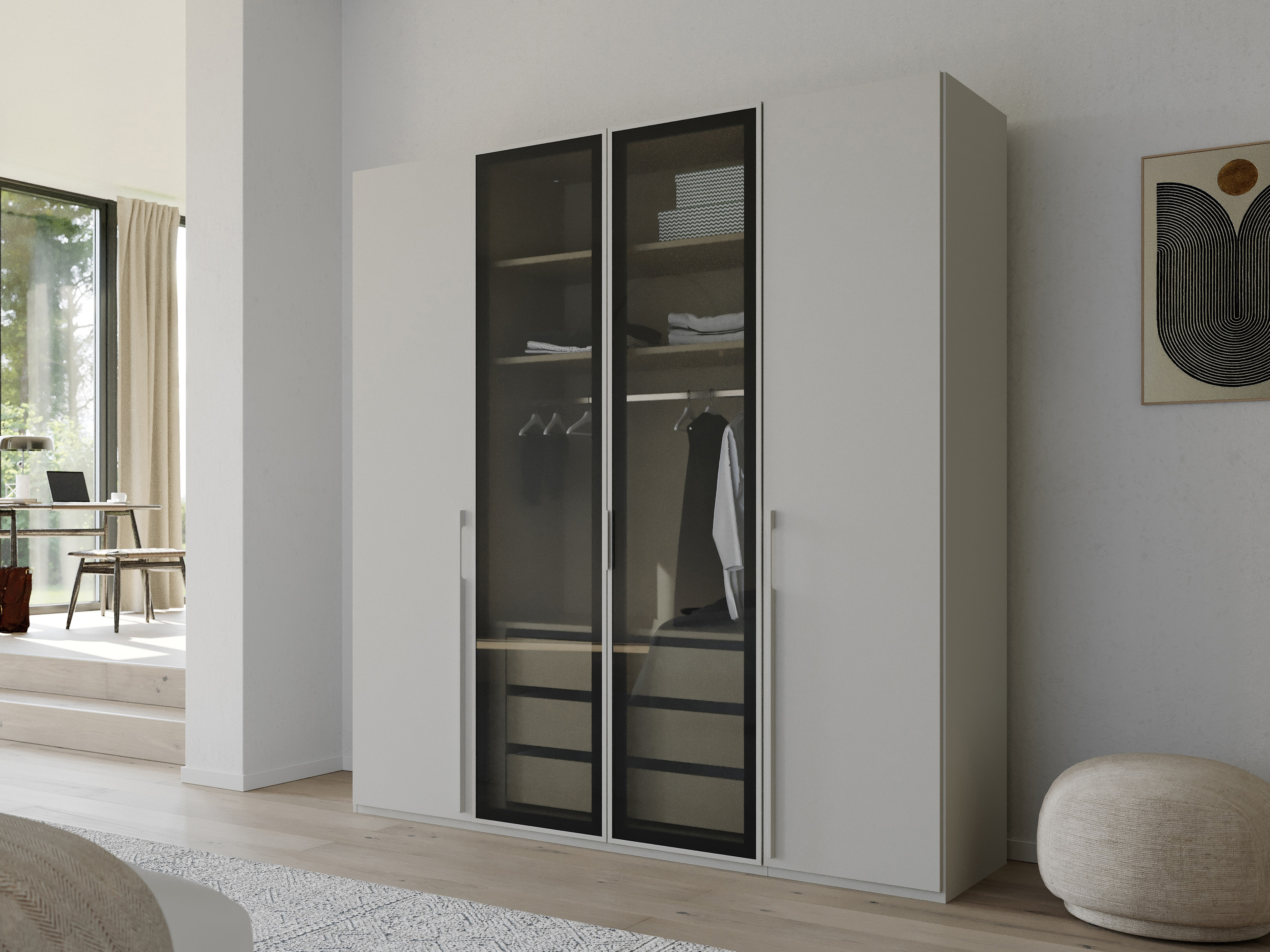 Armoire SHINY 4 portes gris soie