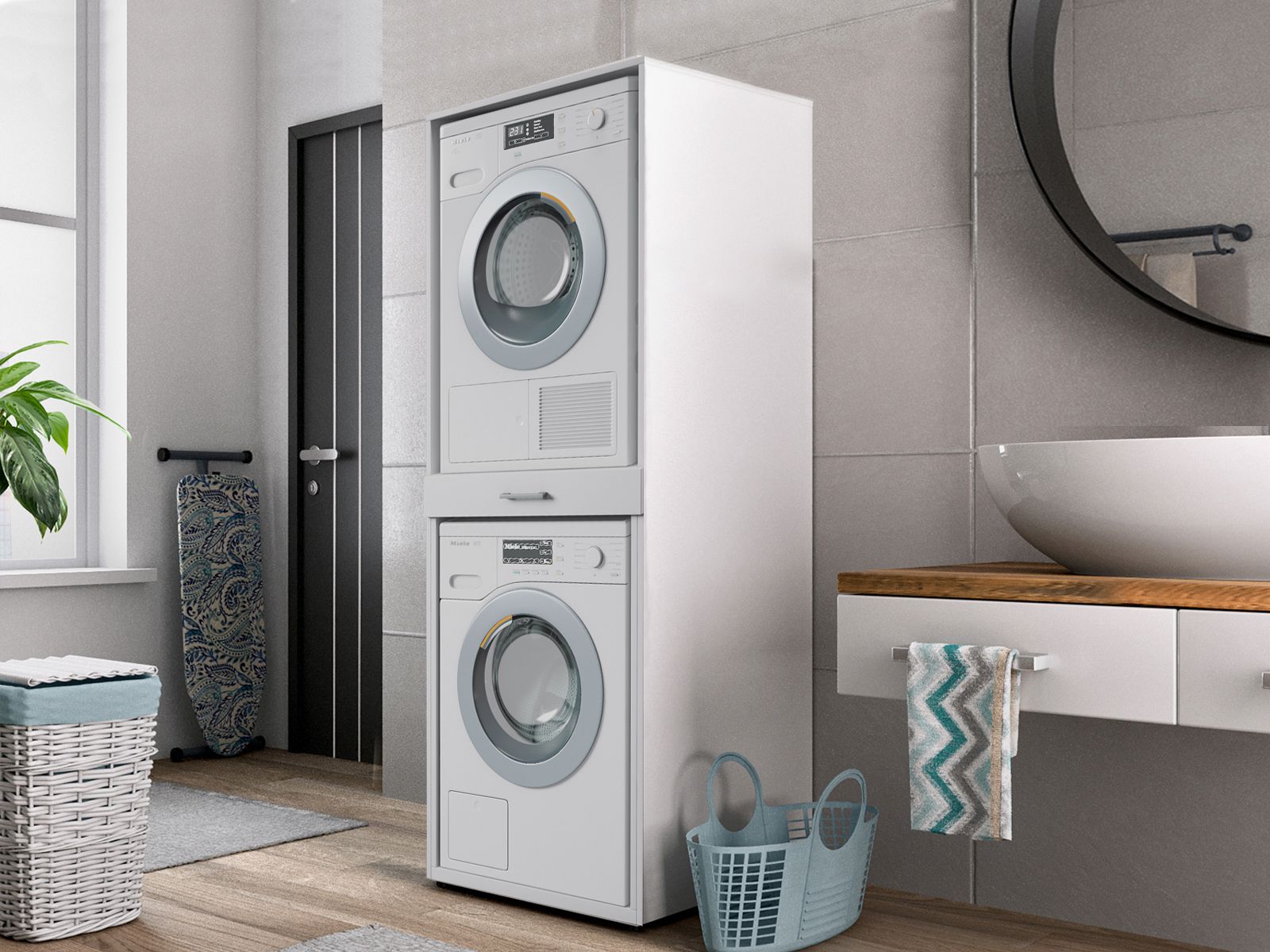 Meuble WASHING 2 machines superposées blanc