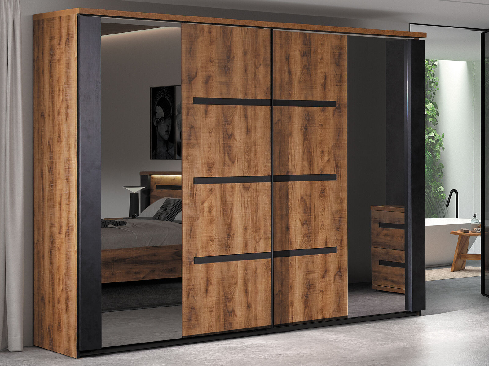 Armoire PAULETTE 2 portes coulissantes 245 cm bois tropix