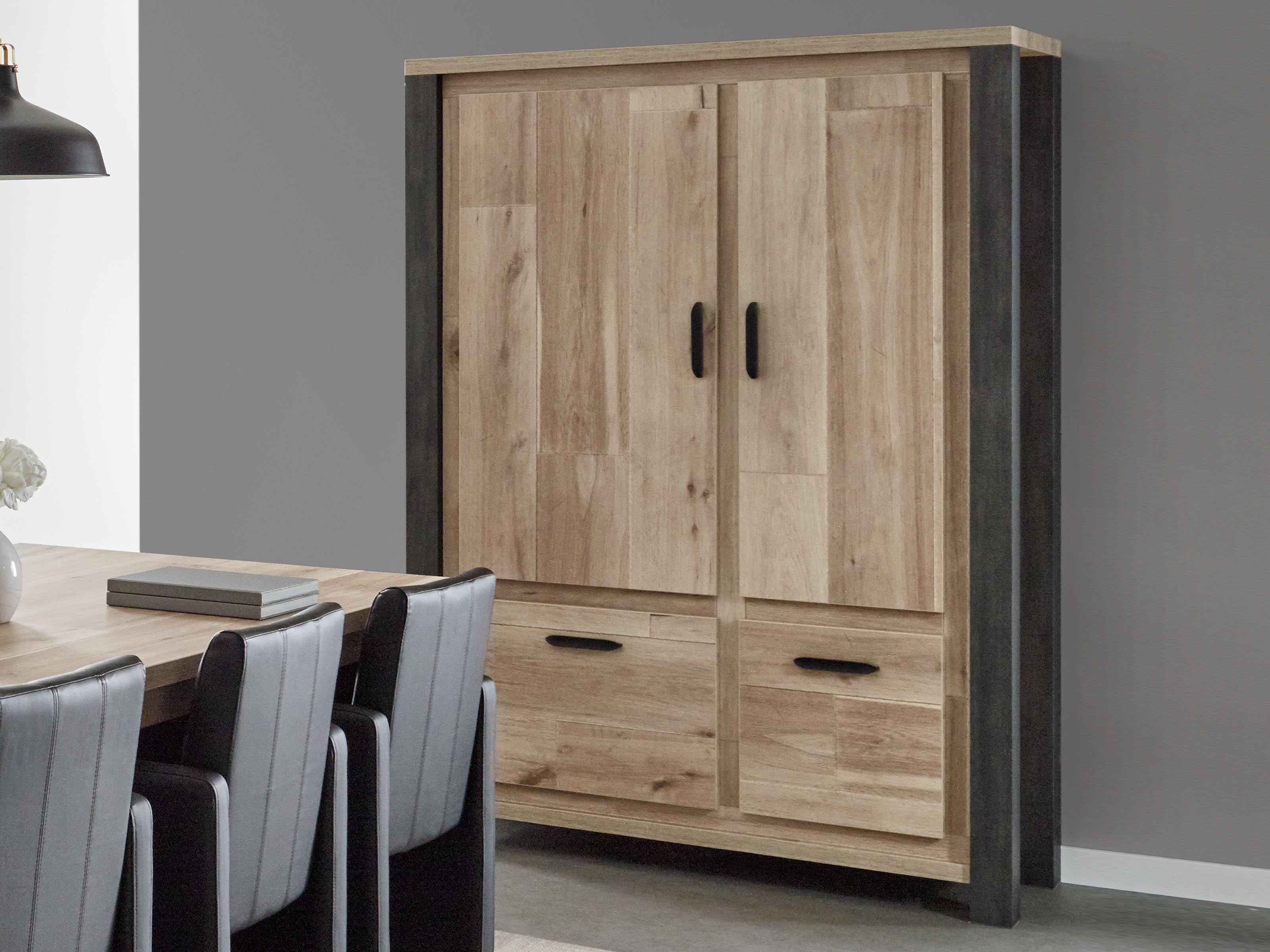 Meuble bar TRAMO 4 portes chêne vieilli