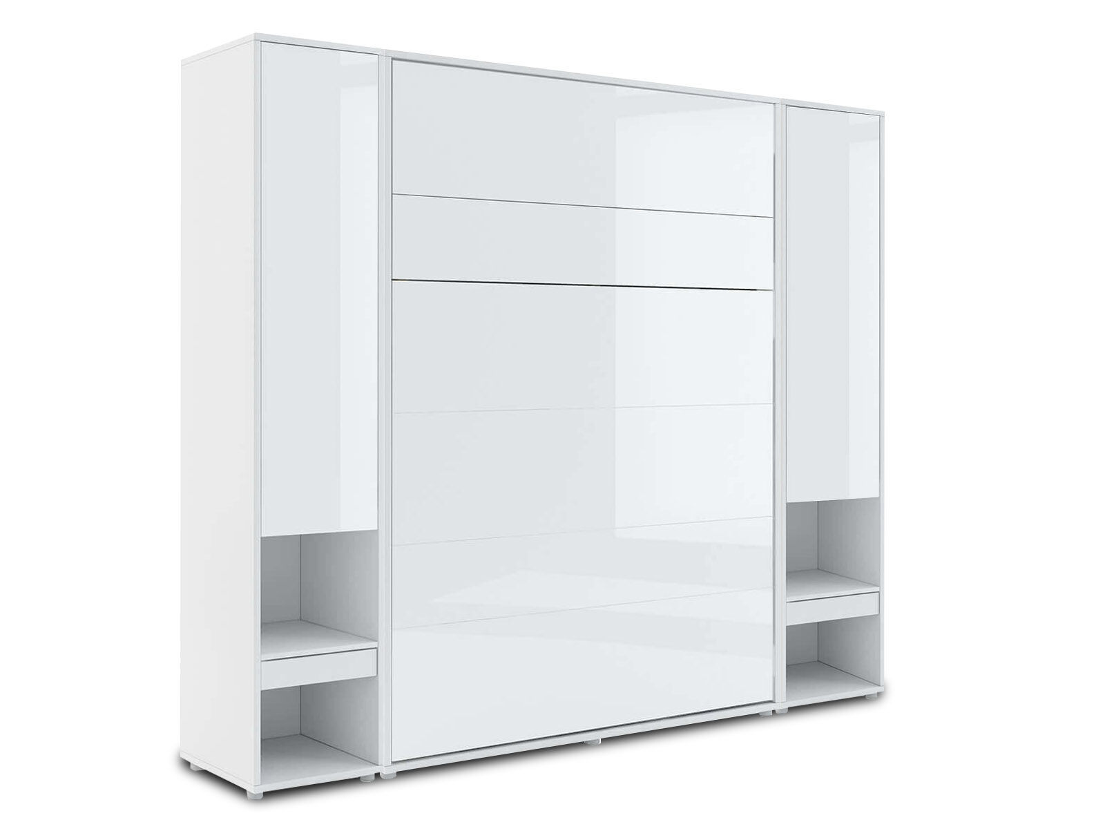 Lit mural escamotable CONCEPTION PRO 140x200 cm blanc/blanc brillant (vertical) avec armoires et matelas