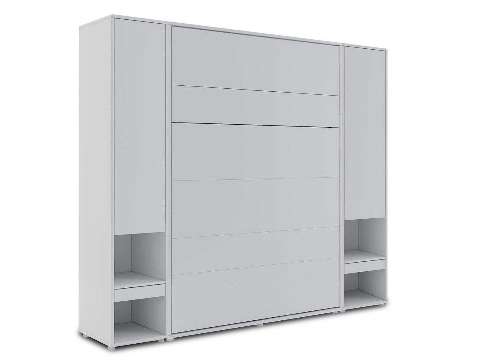 Lit mural escamotable CONCEPTION PRO 140x200 cm gris mat (vertical) avec armoires et matelas