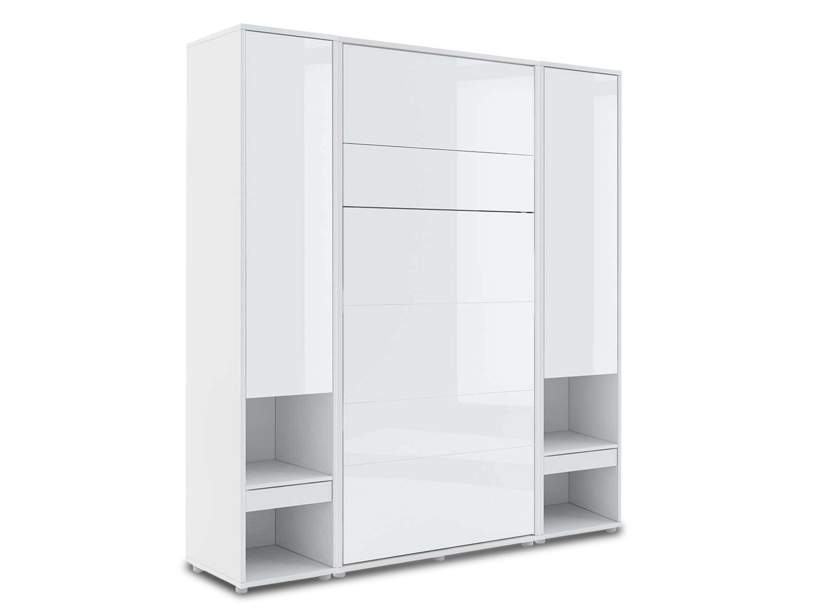Lit mural escamotable CONCEPTION PRO 90x200 cm blanc/blanc brillant (vertical) avec armoires