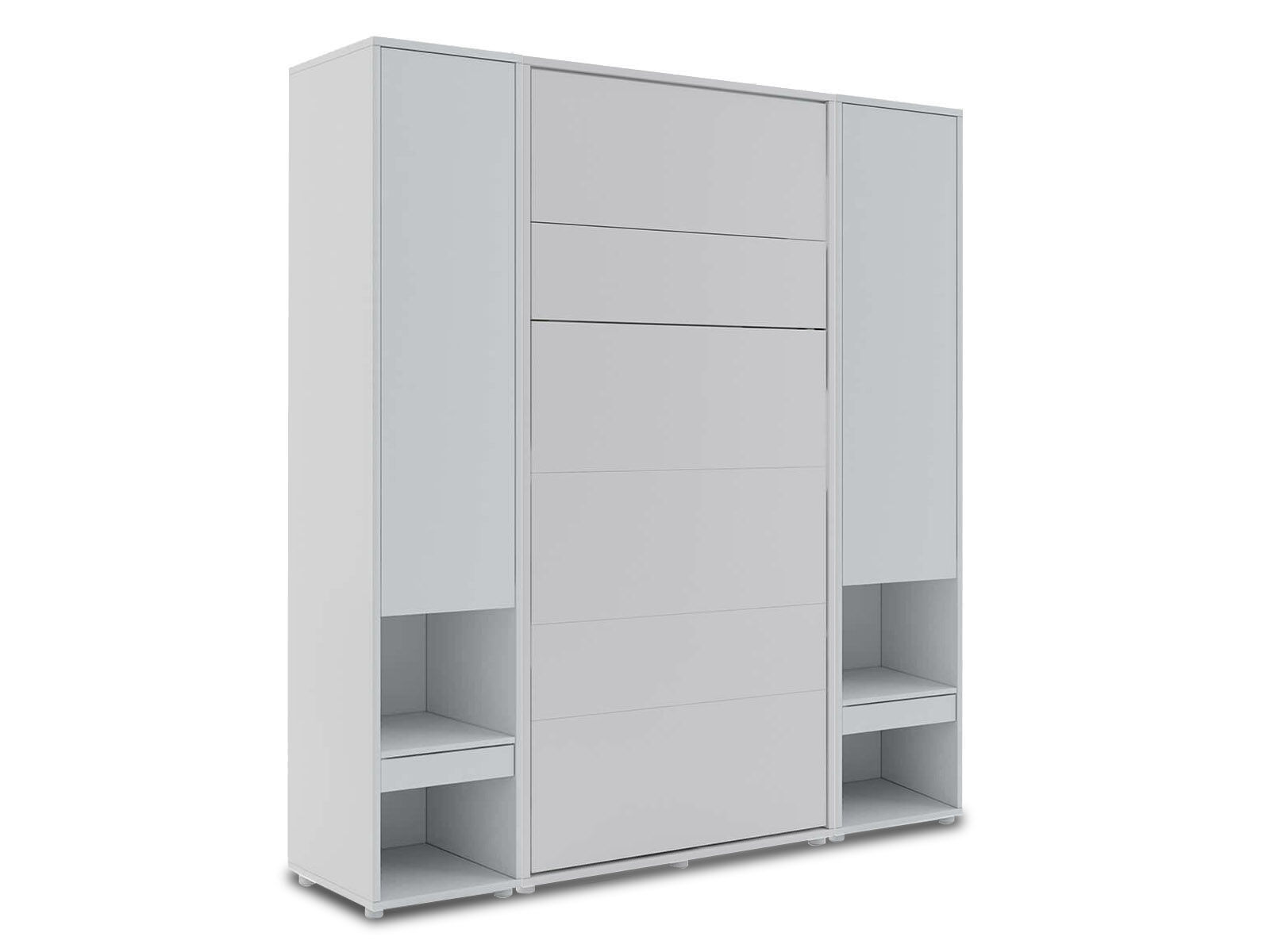 Lit mural escamotable CONCEPTION PRO 90x200 cm gris mat (vertical) avec armoires et matelas