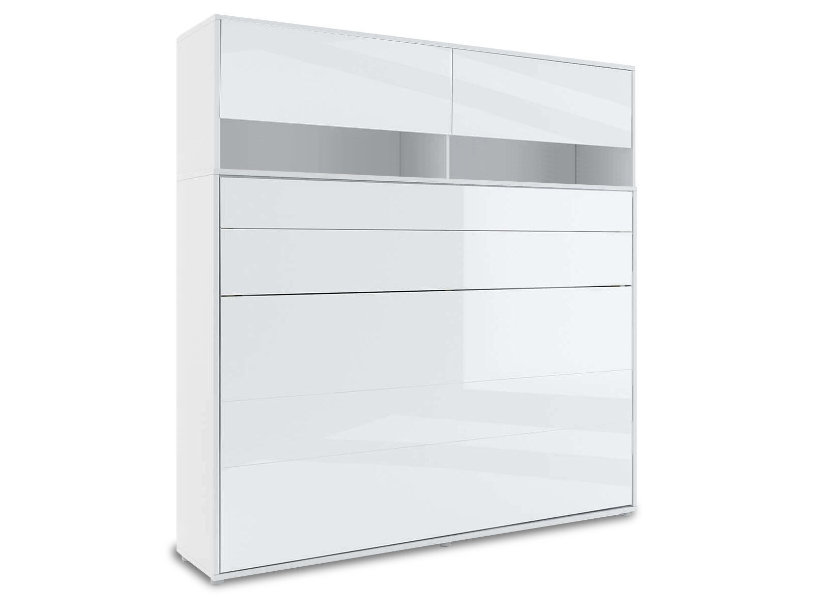 Lit mural escamotable CONCEPTION PRO 140x200 cm blanc brillant (horizontal) avec surmeuble et matelas