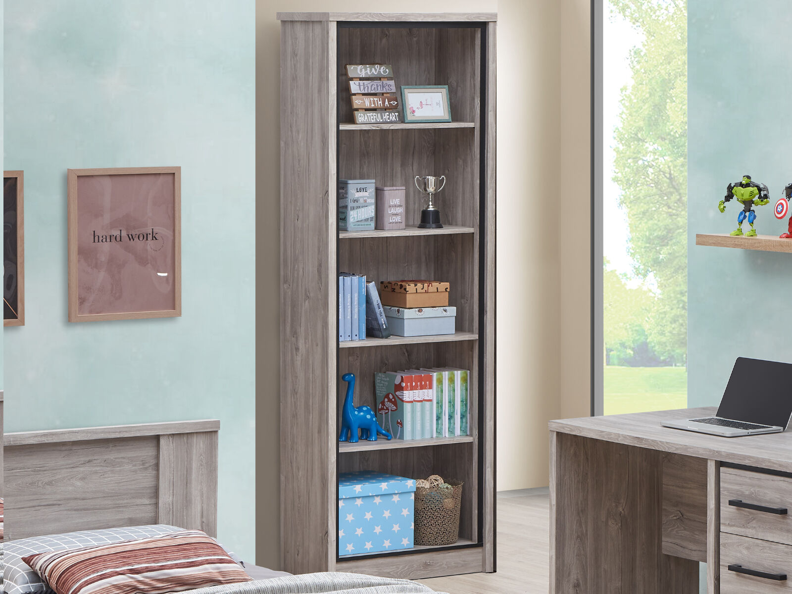 Bibliothèque ELZA 5 étagères chêne gris