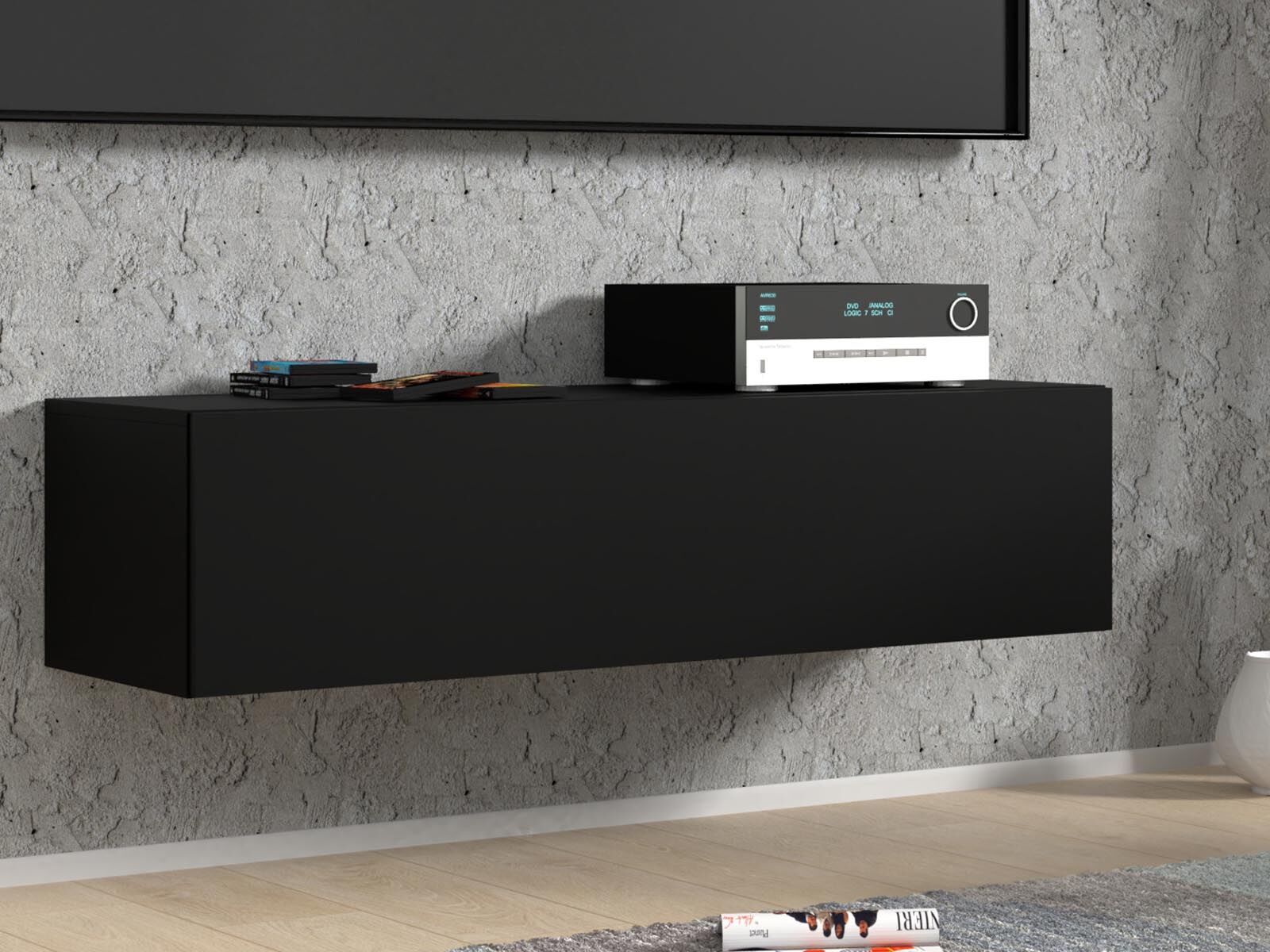 Meuble tv-hifi BINTO 1 porte 120 cm noir/noir phanton