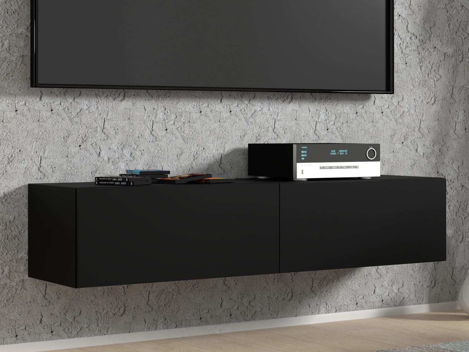 Meuble tv-hifi BINTO 2 portes 140 cm noir/noir phanton