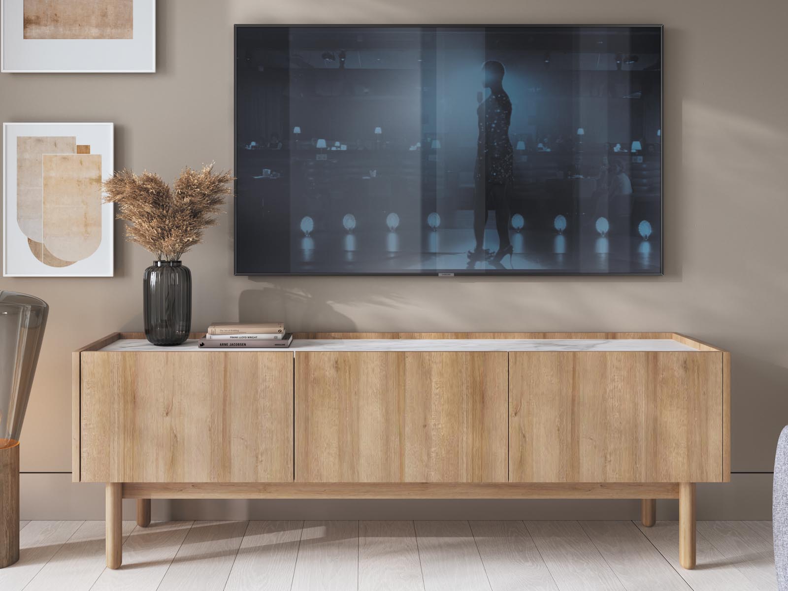 Meuble tv-hifi BOUKO 3 portes chêne riviera