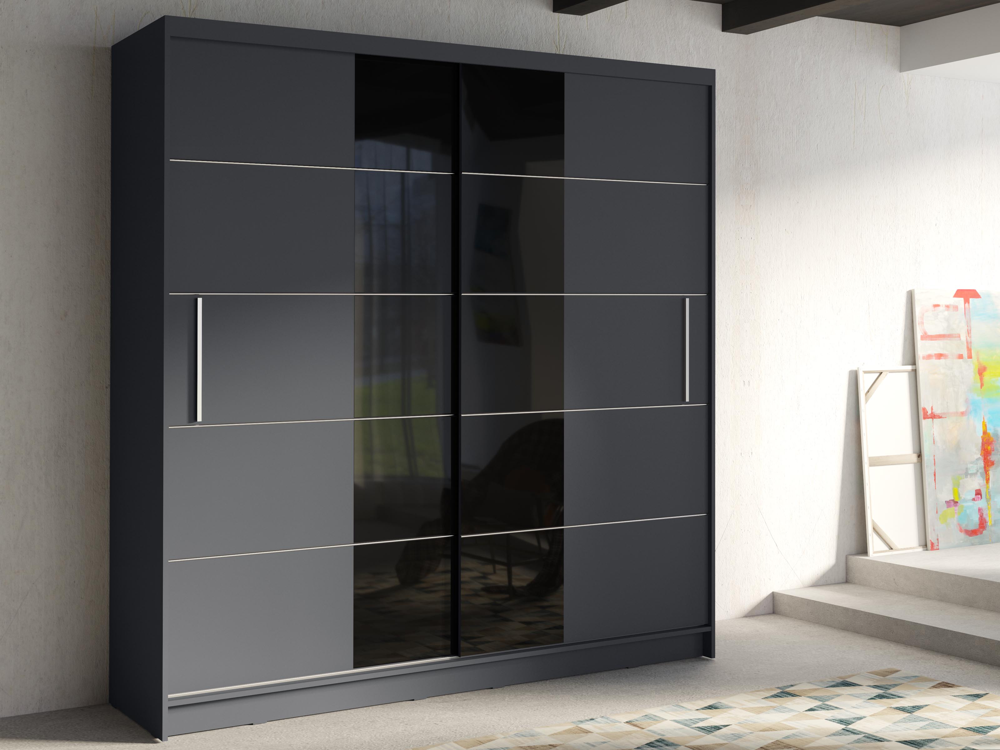 Armoire BRONNY 2 portes 200 cm gris/noir