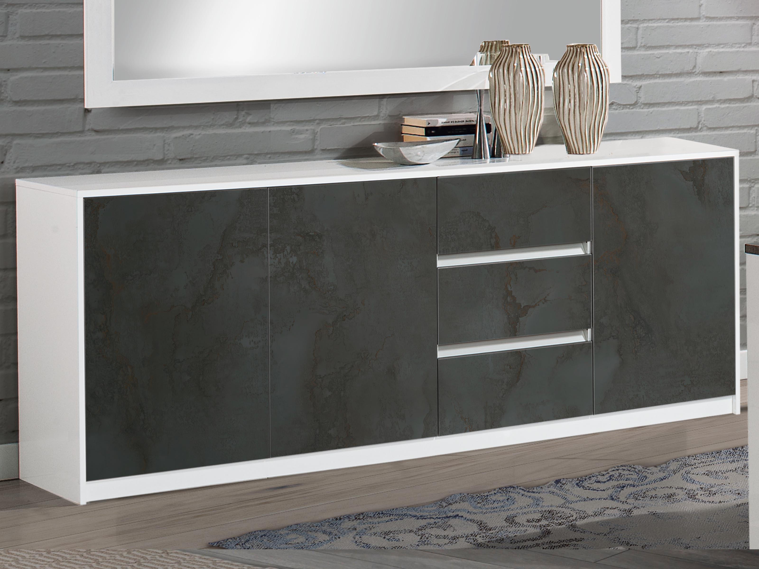 Buffet/bahut GIARDINO 3 portes 3 tiroirs blanc/graphite